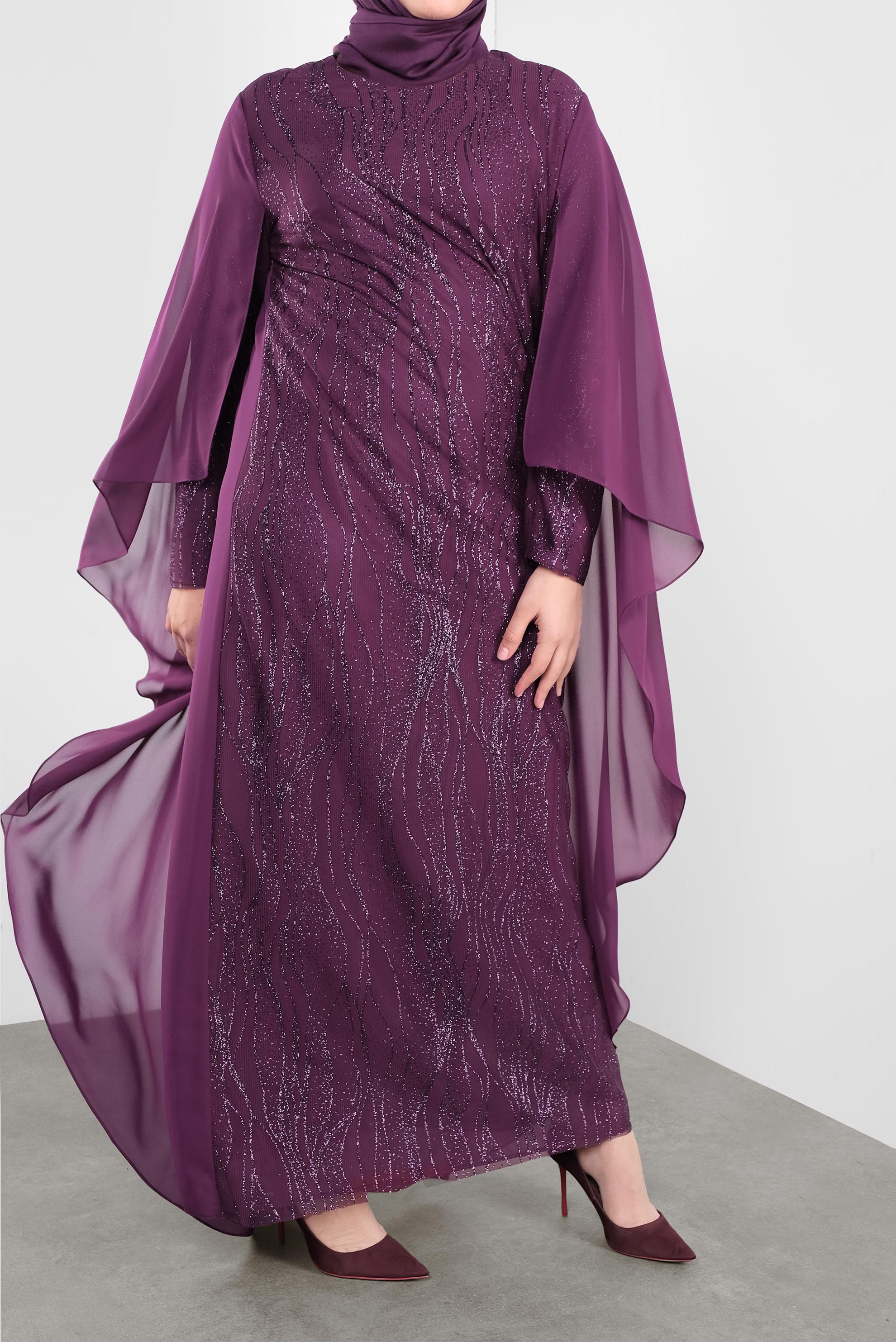 Tesettür giyim MÜRDÜM SİMLİ ŞİFON ABİYE ELBİSE 5527