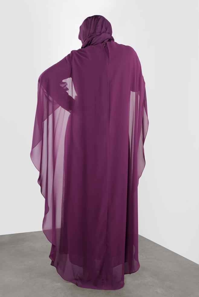 Tesettür giyim MÜRDÜM SİMLİ ŞİFON ABİYE ELBİSE 5527 - ALVİNA