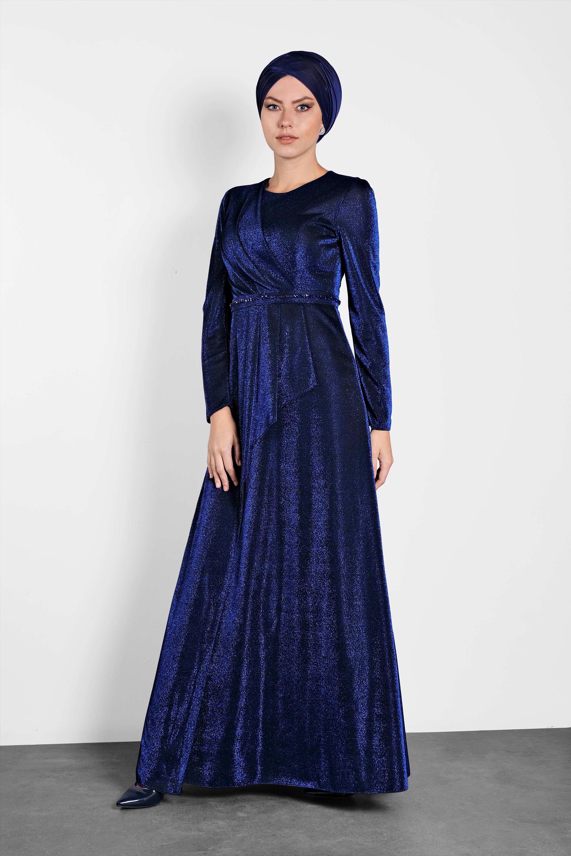 Tesettür giyim SİYAH SİMLİ ABİYE ELBİSE 5574