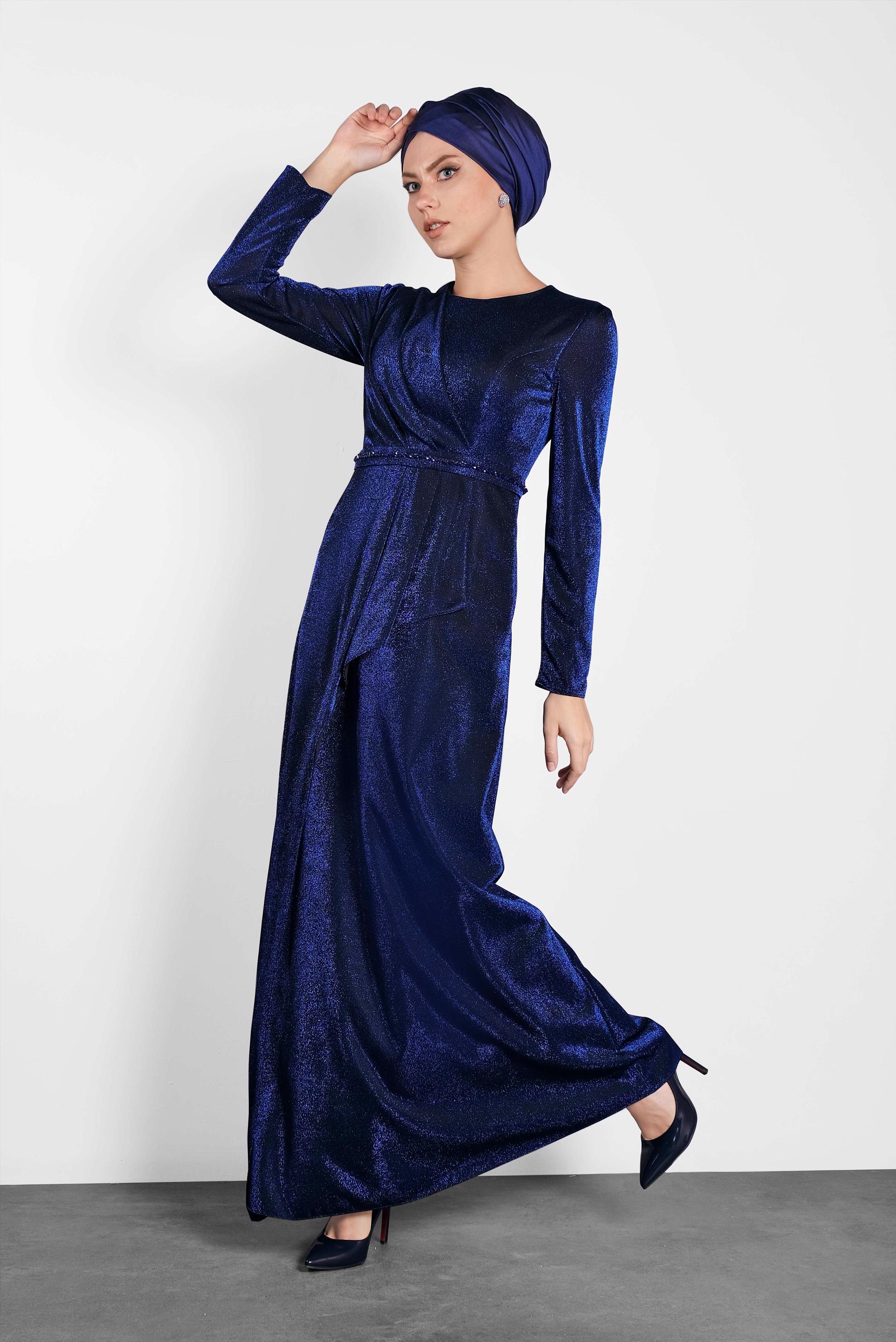 Tesettür giyim SİYAH SİMLİ ABİYE ELBİSE 5574