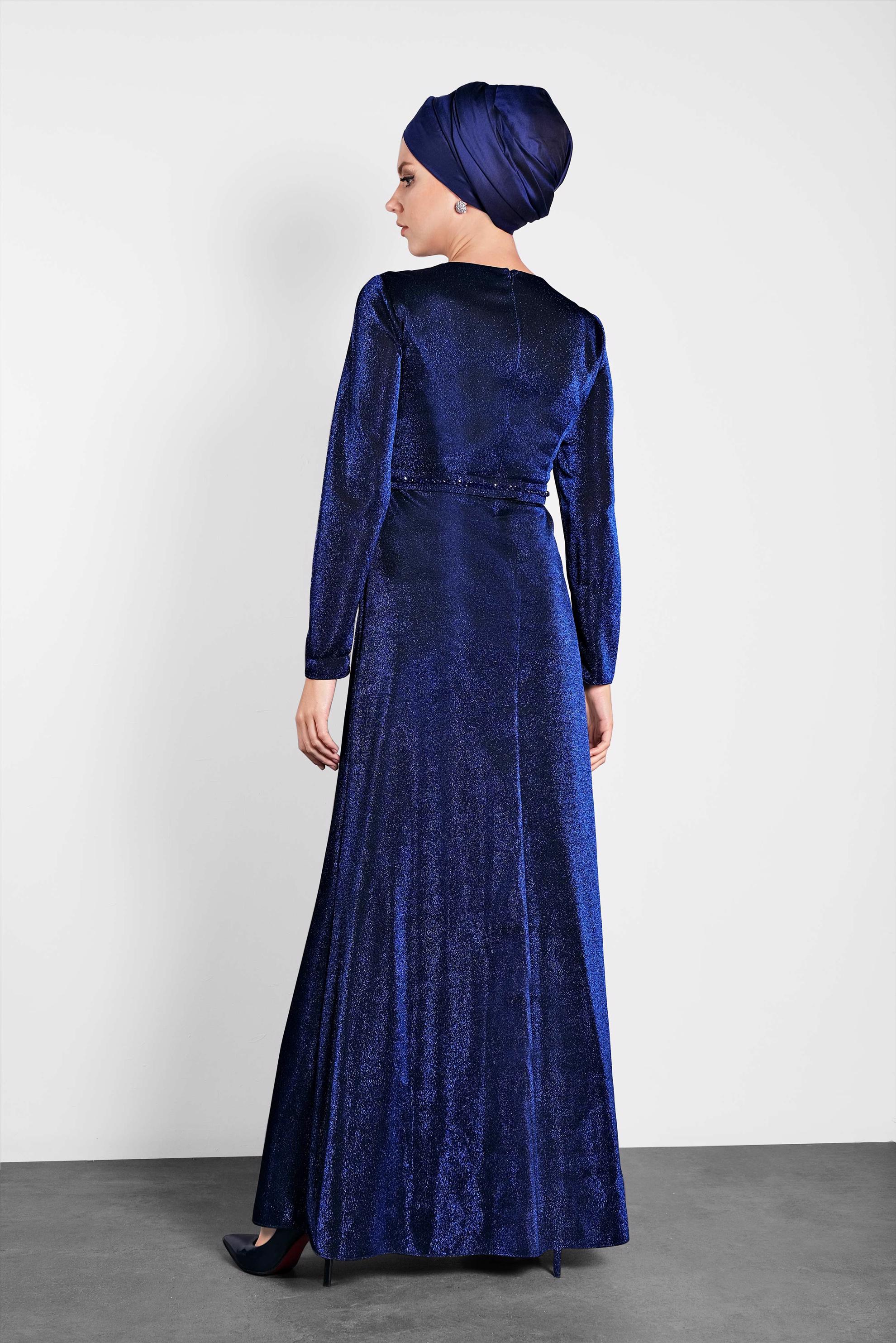 Tesettür giyim SİYAH SİMLİ ABİYE ELBİSE 5574