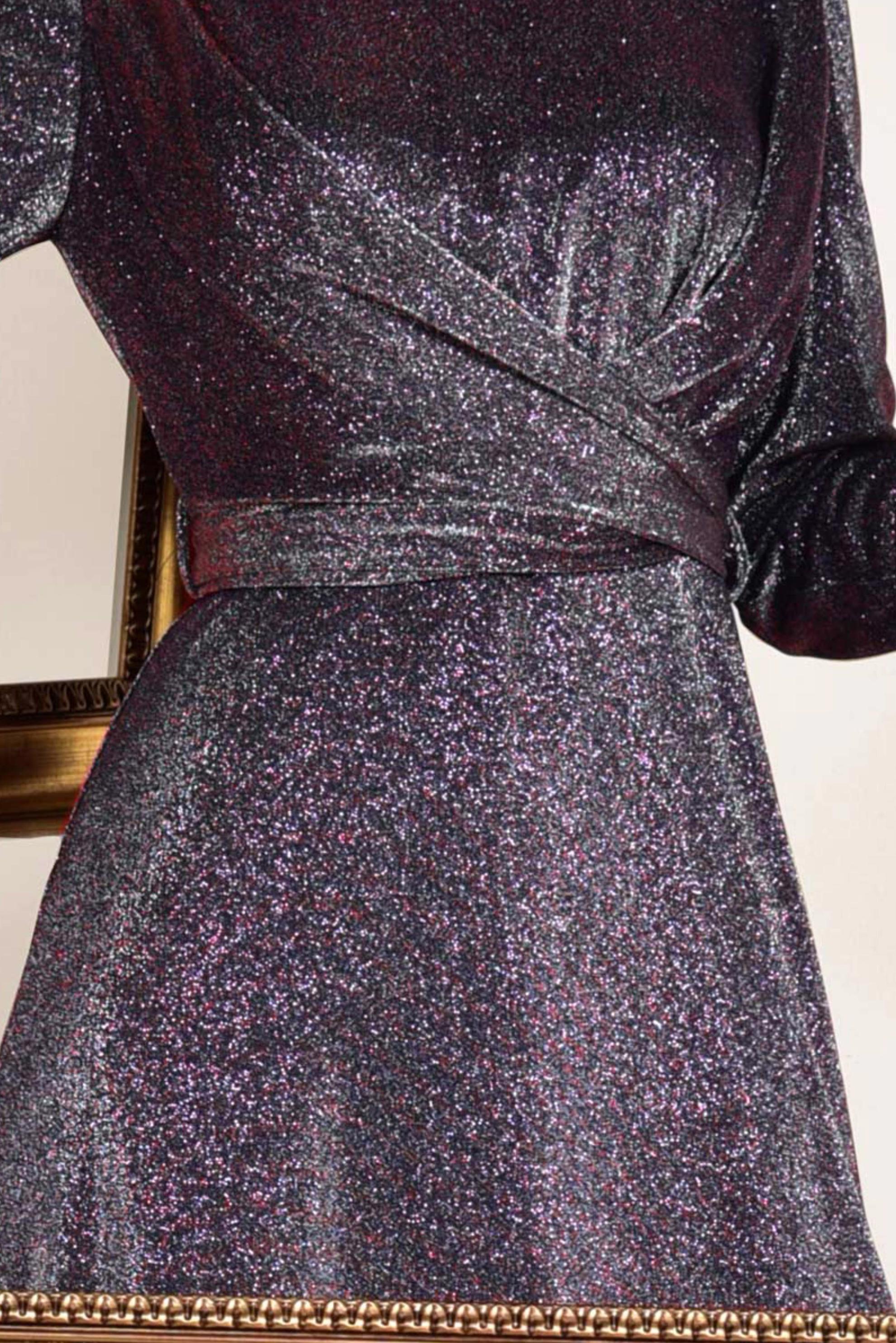 Tesettür giyim MOR BELİ KUŞAKLI SİMLİ ABİYE ELBİSE 5575