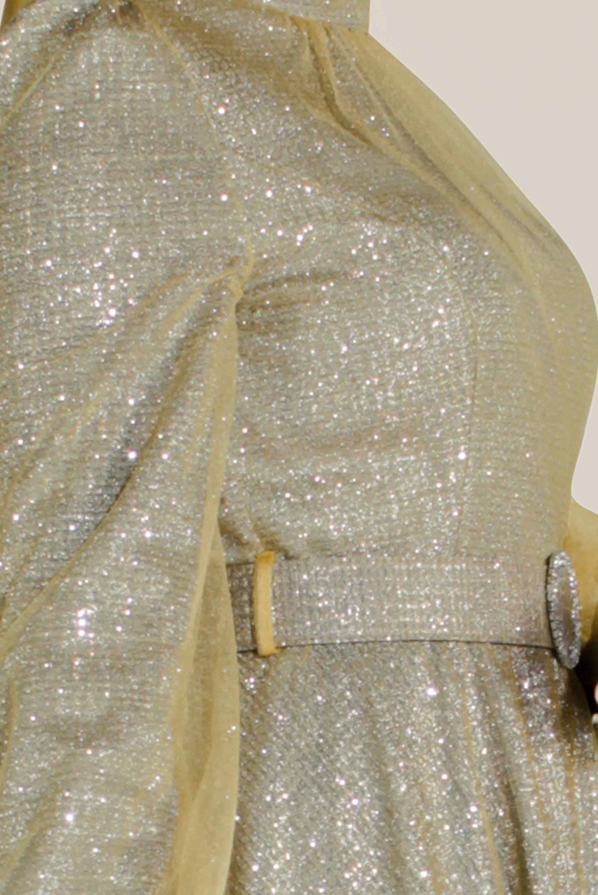 Tesettür giyim GRİ TÜLLÜ PARLAK ABİYE ELBİSE 50027-1