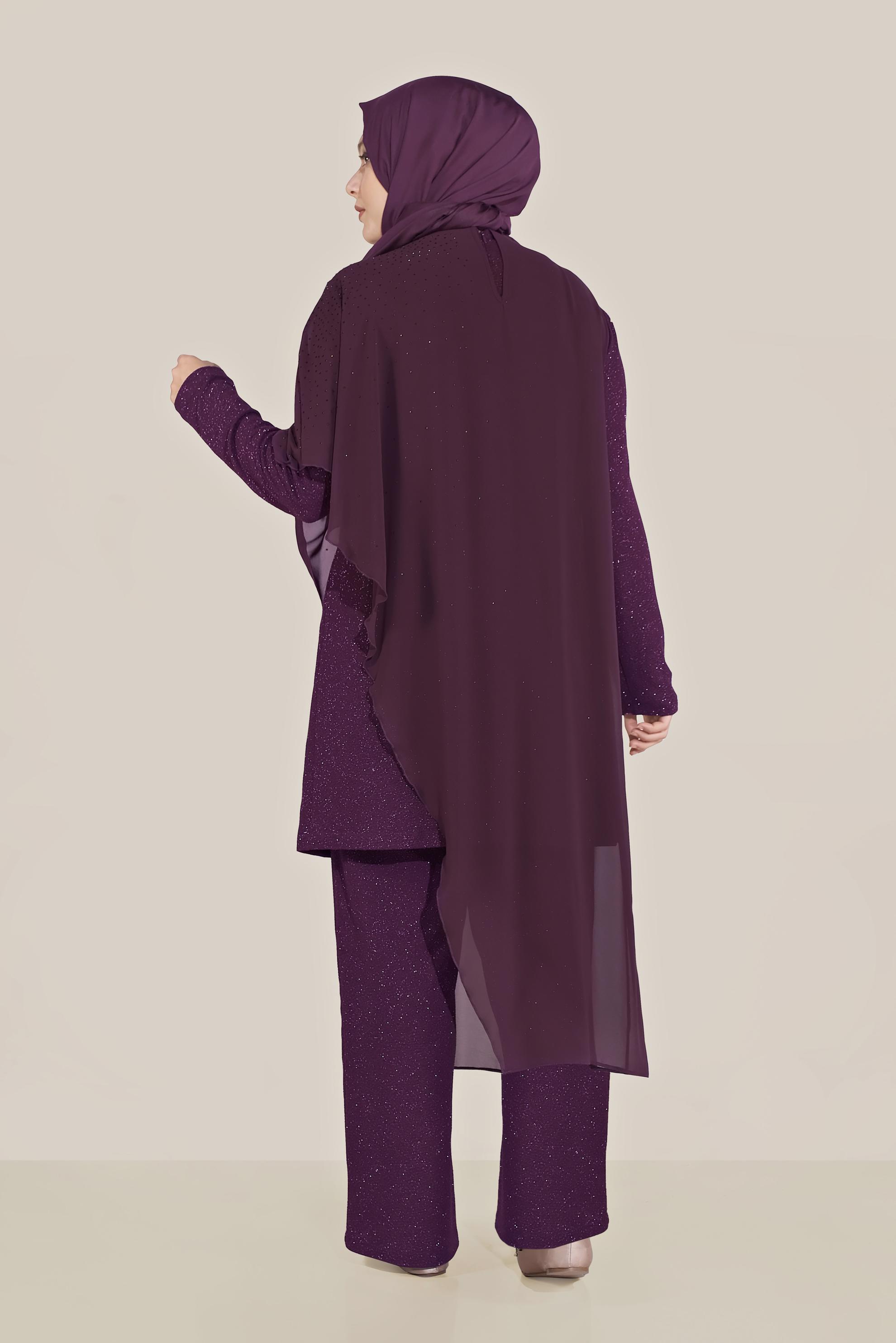 Tesettür giyim MÜRDÜM SİMLİ KUMAŞ MİX İKİLİ PANTOLONLU TAKIM 50033 