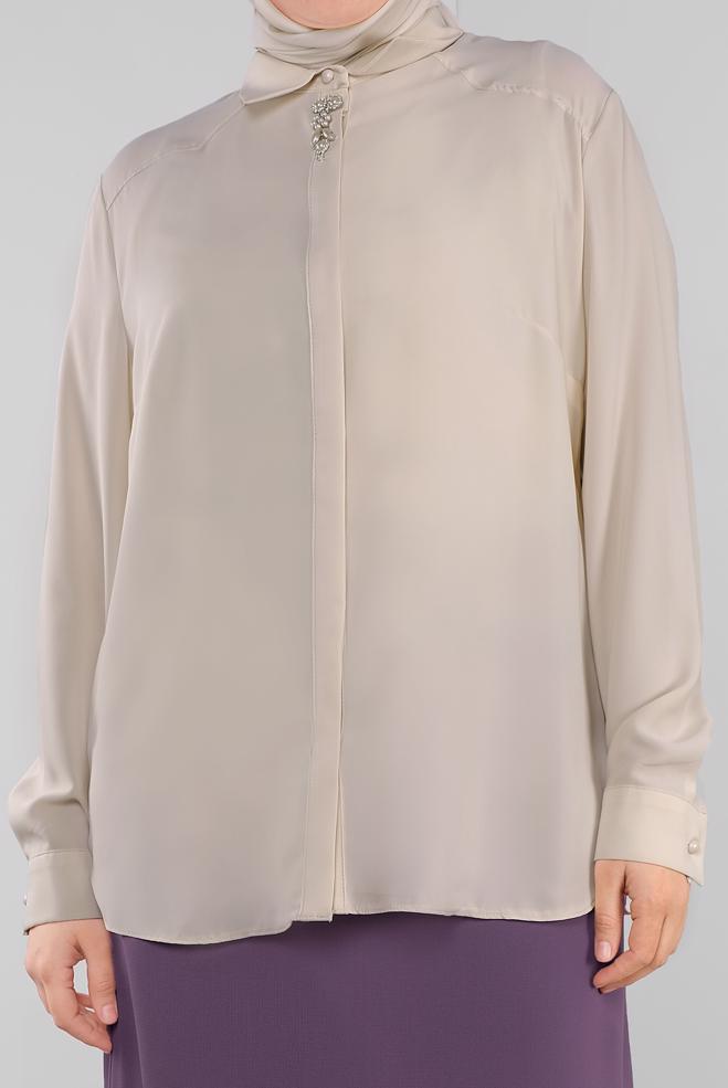 Vêtements hijab BEIGE TOP À EMBELLIE 20037  - ALVİNA