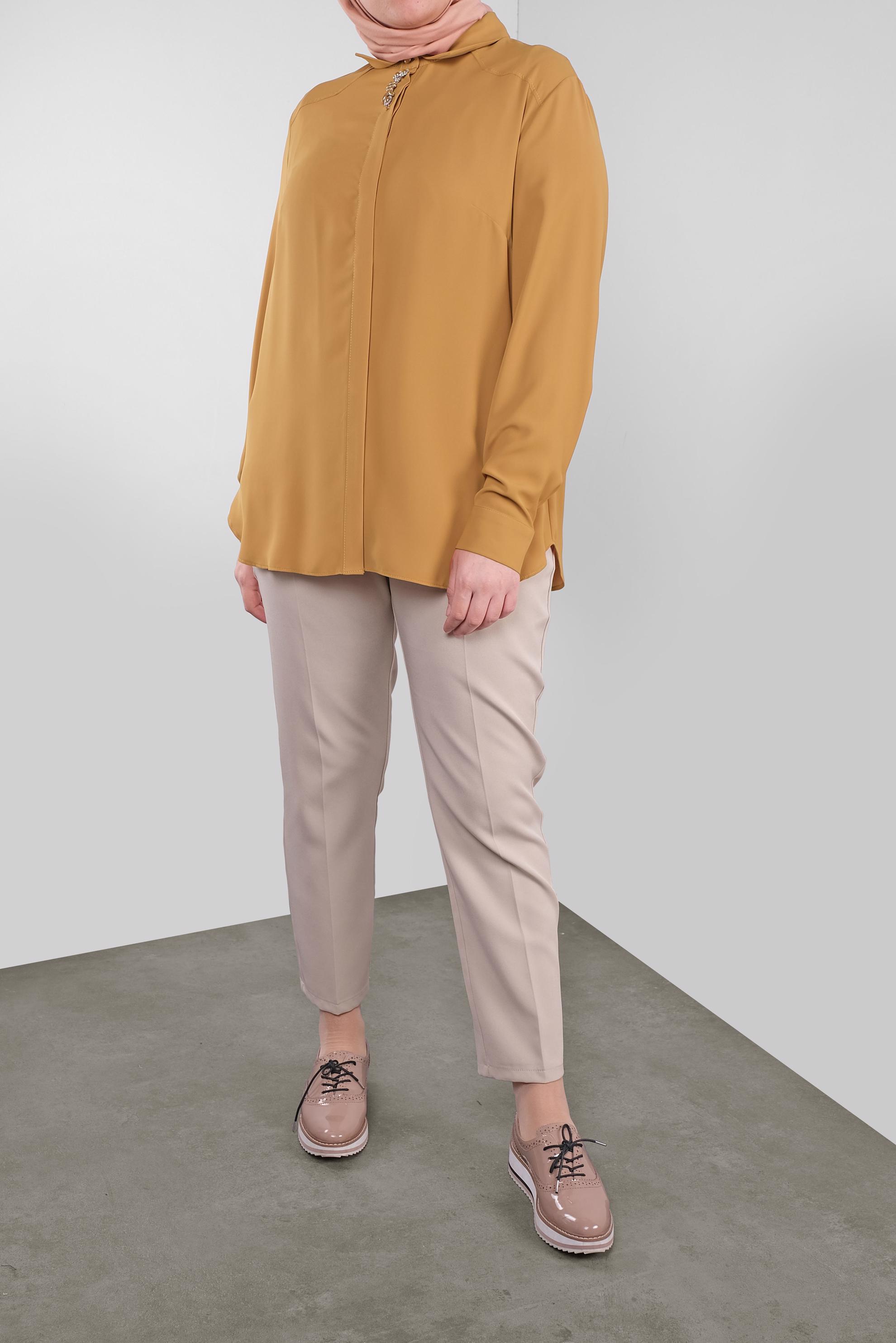 Tesettür giyim SARI TAŞLI BROŞLU BLUZ 20037 