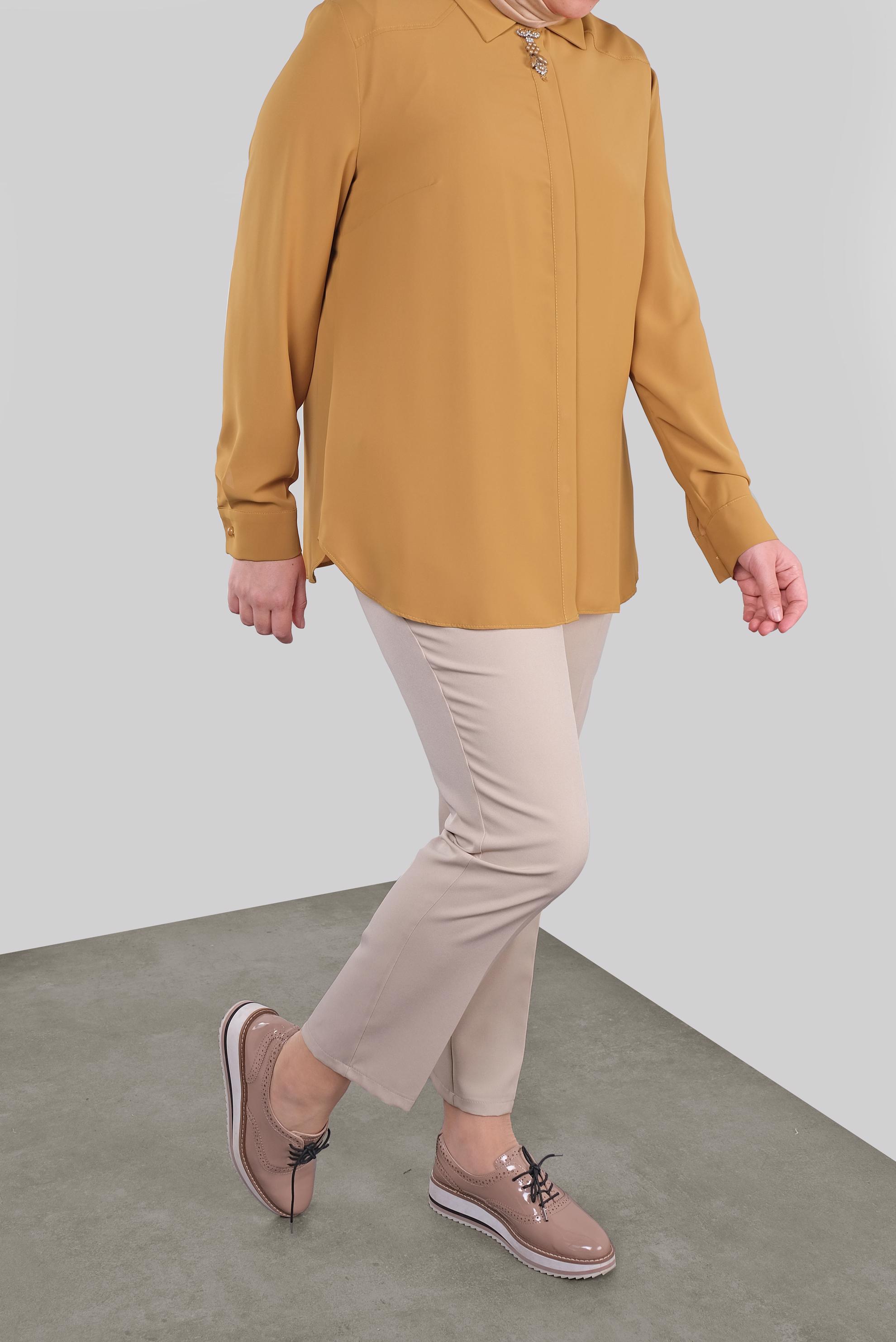 Tesettür giyim SARI TAŞLI BROŞLU BLUZ 20037 