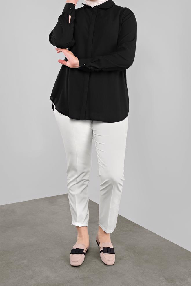 Vêtements hijab NOIR BLOUSE À BOUTONS DISSIMULÉS 20038 - ALVİNA
