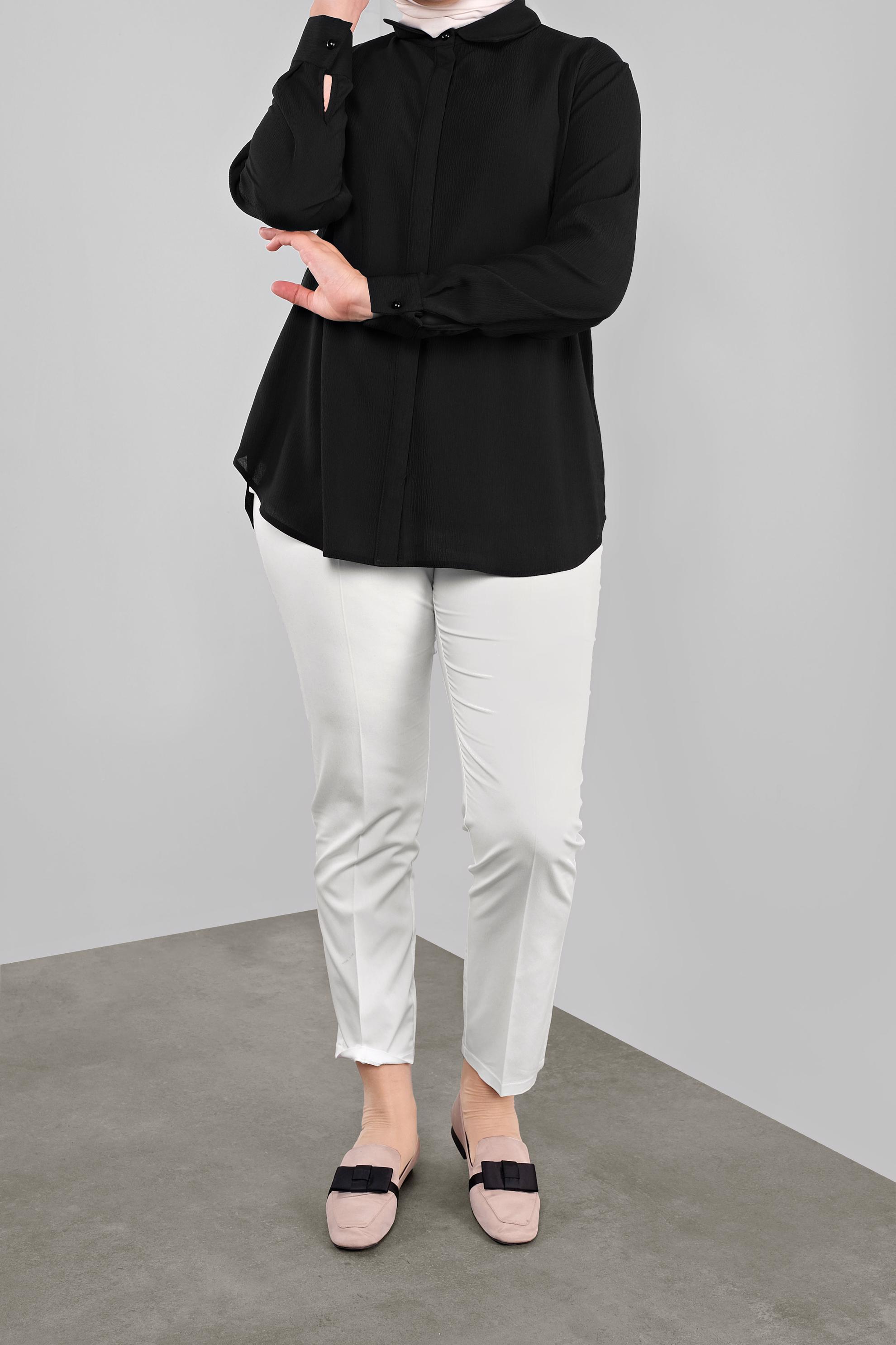 Vêtements hijab NOIR BLOUSE À BOUTONS DISSIMULÉS 20038