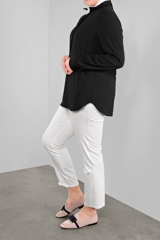 Vêtements hijab NOIR BLOUSE À BOUTONS DISSIMULÉS 20038 - ALVİNA