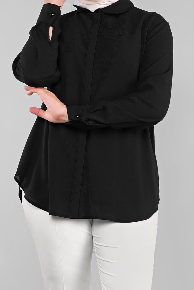 Vêtements hijab NOIR BLOUSE À BOUTONS DISSIMULÉS 20038 - ALVİNA