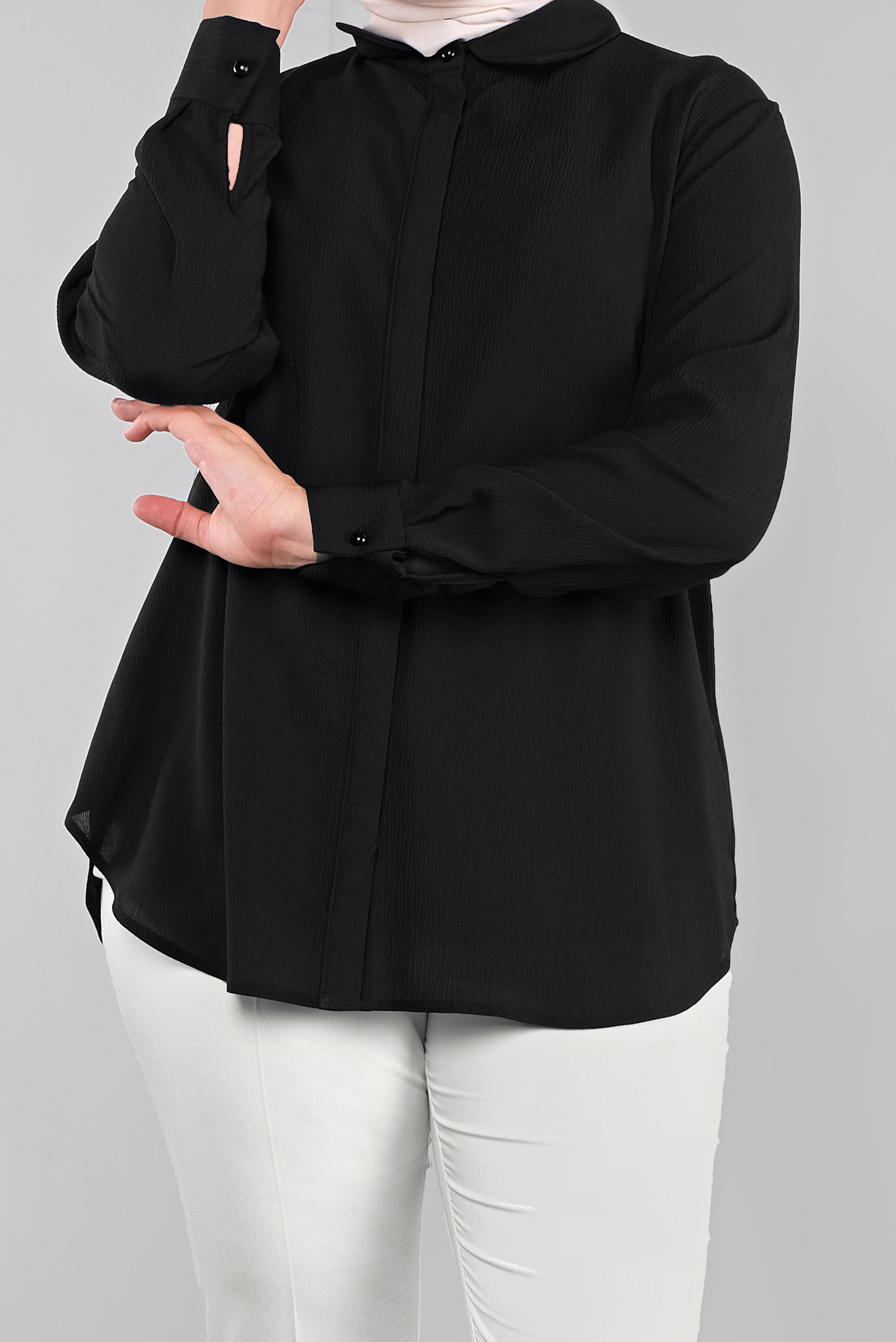 Vêtements hijab NOIR BLOUSE À BOUTONS DISSIMULÉS 20038