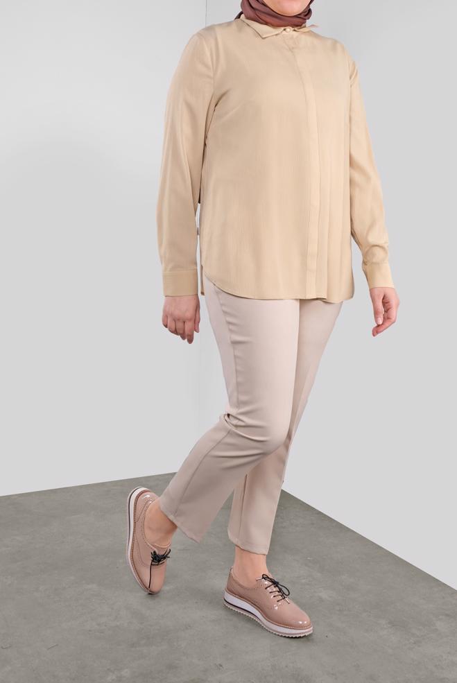 Vêtements hijab BEIGE BLOUSE À BOUTONS DISSIMULÉS 20038 - ALVİNA