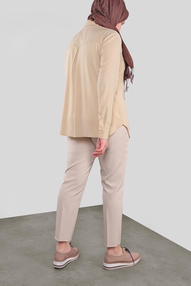Vêtements hijab BEIGE BLOUSE À BOUTONS DISSIMULÉS 20038 - ALVİNA
