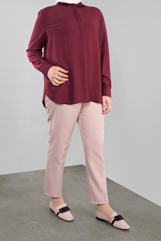 Vêtements hijab ROUGE BORDEAUX BLOUSE À BOUTONS DISSIMULÉS 20038 - ALVİNA