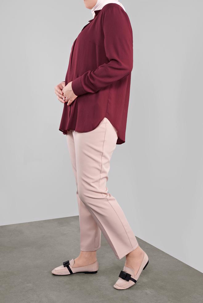 Vêtements hijab ROUGE BORDEAUX BLOUSE À BOUTONS DISSIMULÉS 20038 - ALVİNA
