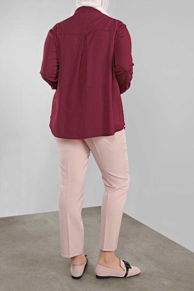 Vêtements hijab ROUGE BORDEAUX BLOUSE À BOUTONS DISSIMULÉS 20038 - ALVİNA