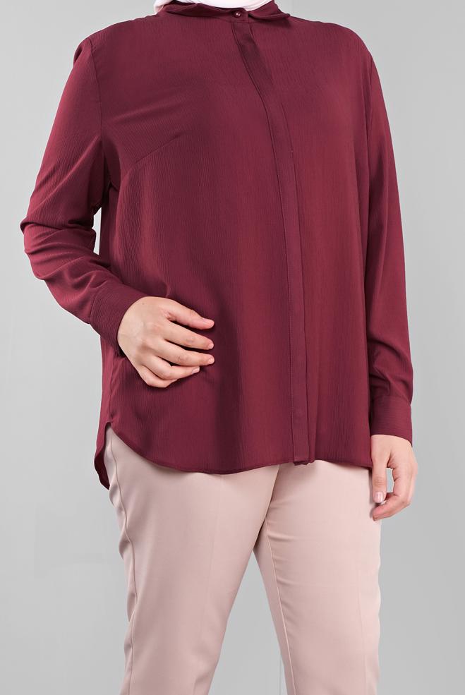 Vêtements hijab ROUGE BORDEAUX BLOUSE À BOUTONS DISSIMULÉS 20038 - ALVİNA