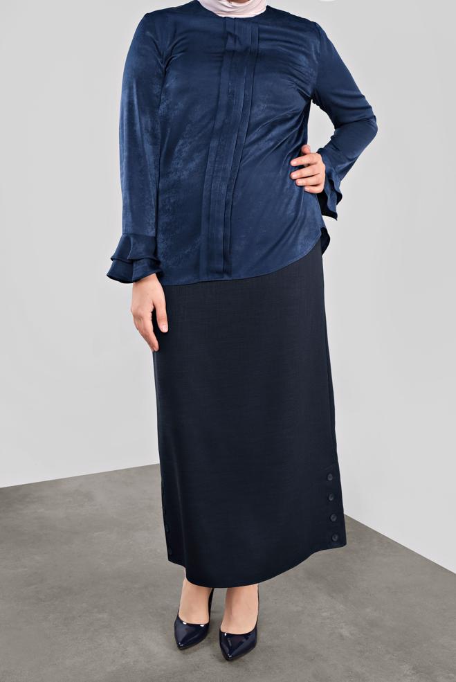 Vêtements hijab BLEU MARINE CHEMISIER À RUCHÉ 20039  - ALVİNA