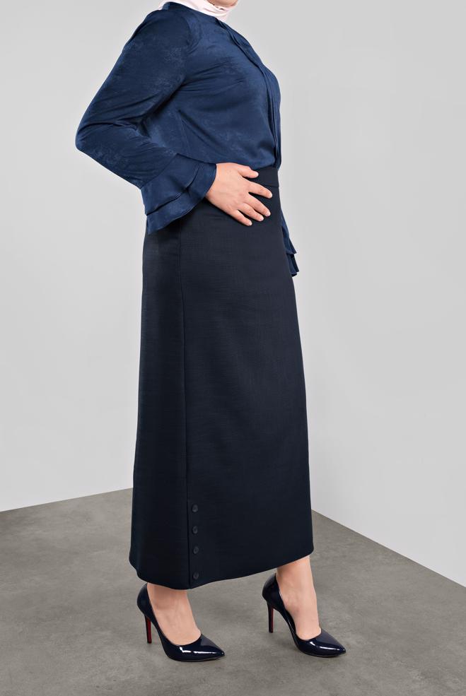 Vêtements hijab BLEU MARINE CHEMISIER À RUCHÉ 20039  - ALVİNA