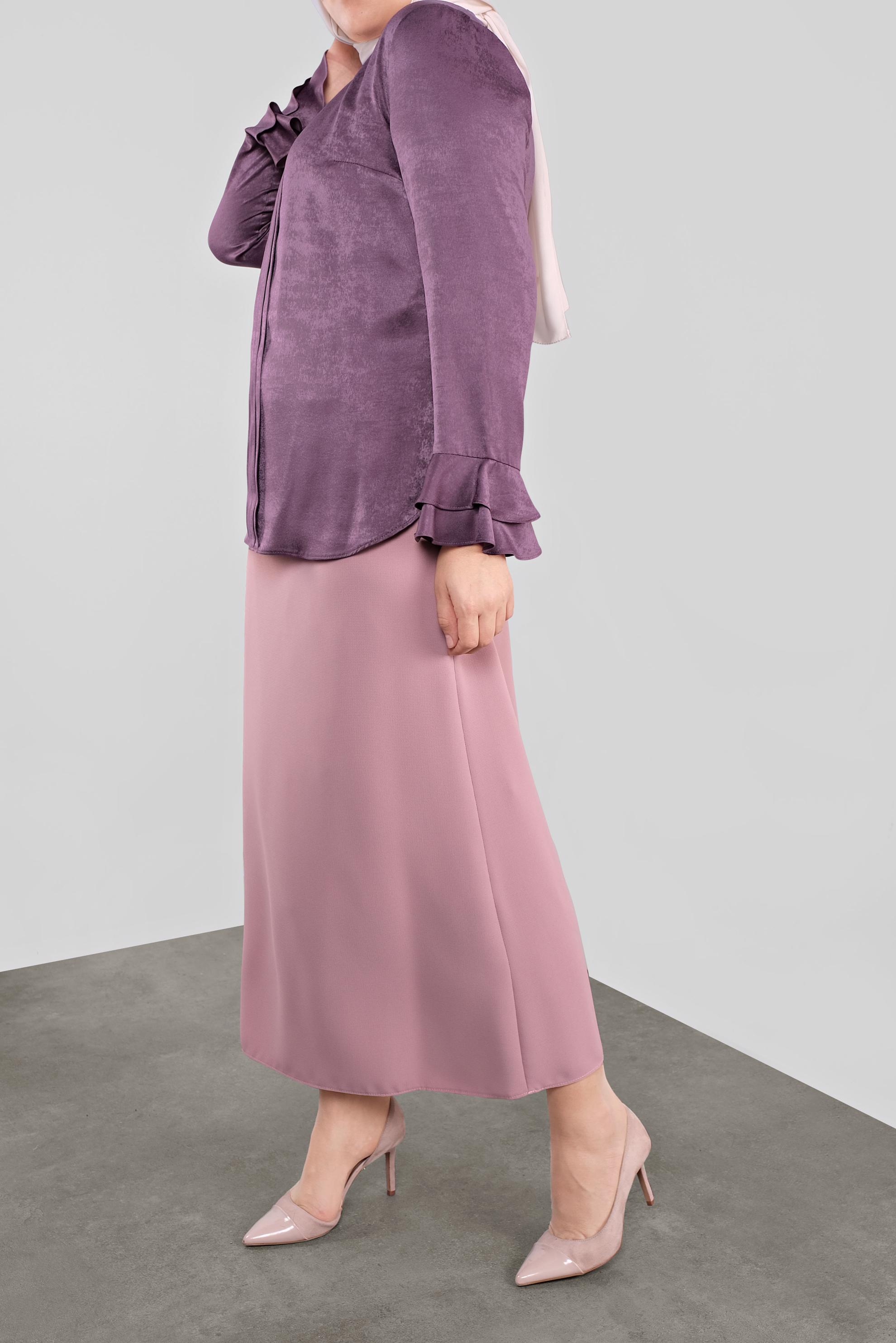 Tesettür giyim MOR KOLLARI FIRFIRLI BLUZ 20039 