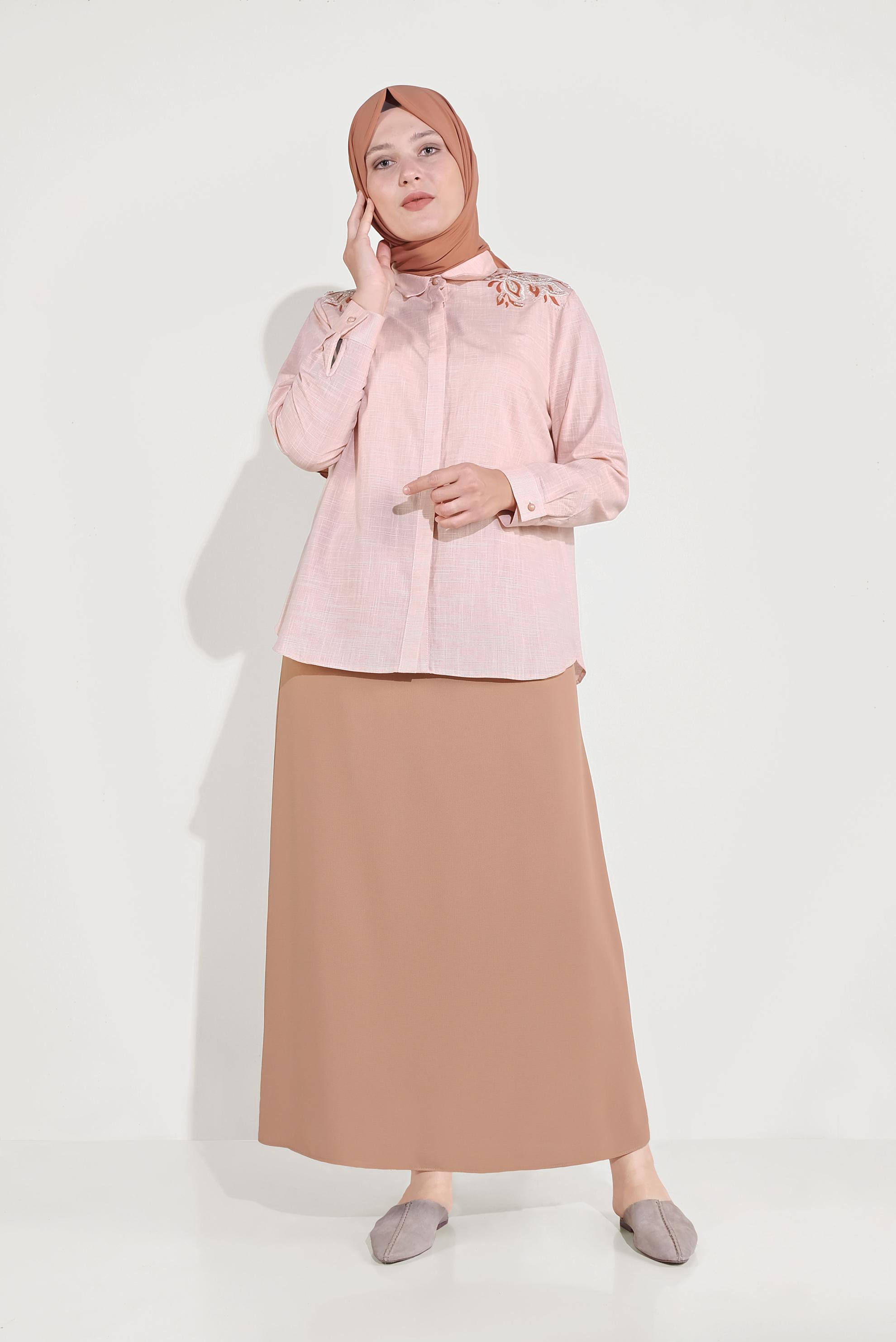 Vêtements hijab ORANGE CHEMISIER EN COTON BRODÉ 20048 