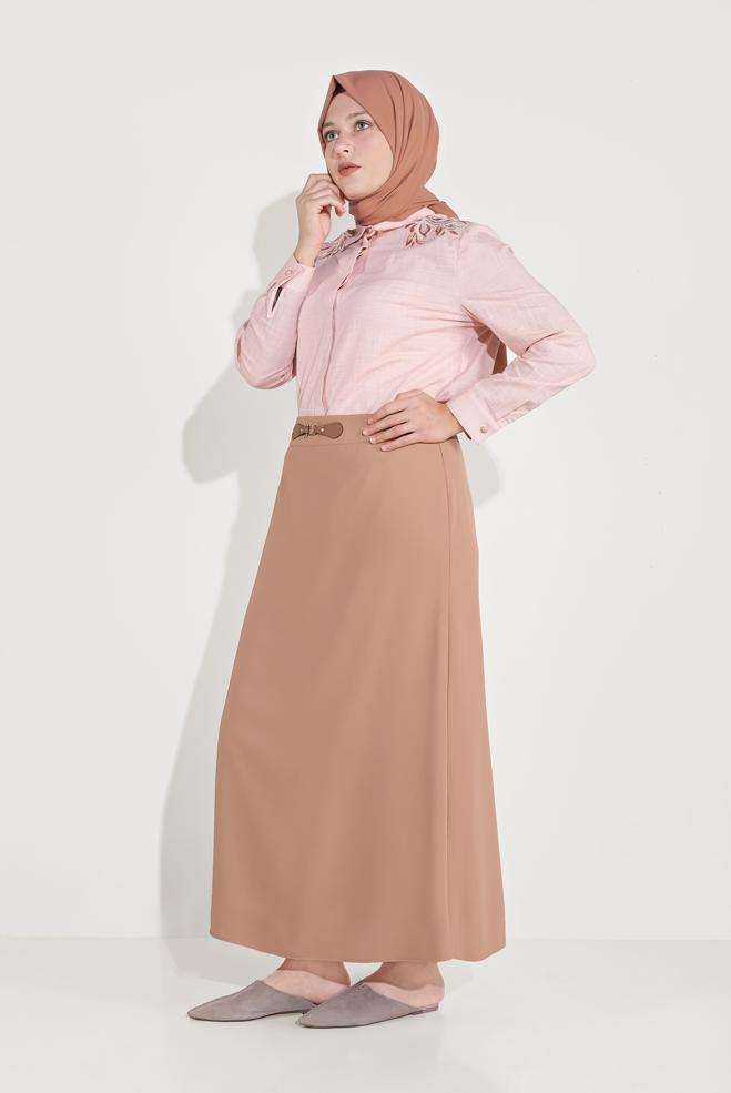 Vêtements hijab ORANGE CHEMISIER EN COTON BRODÉ 20048  - ALVİNA