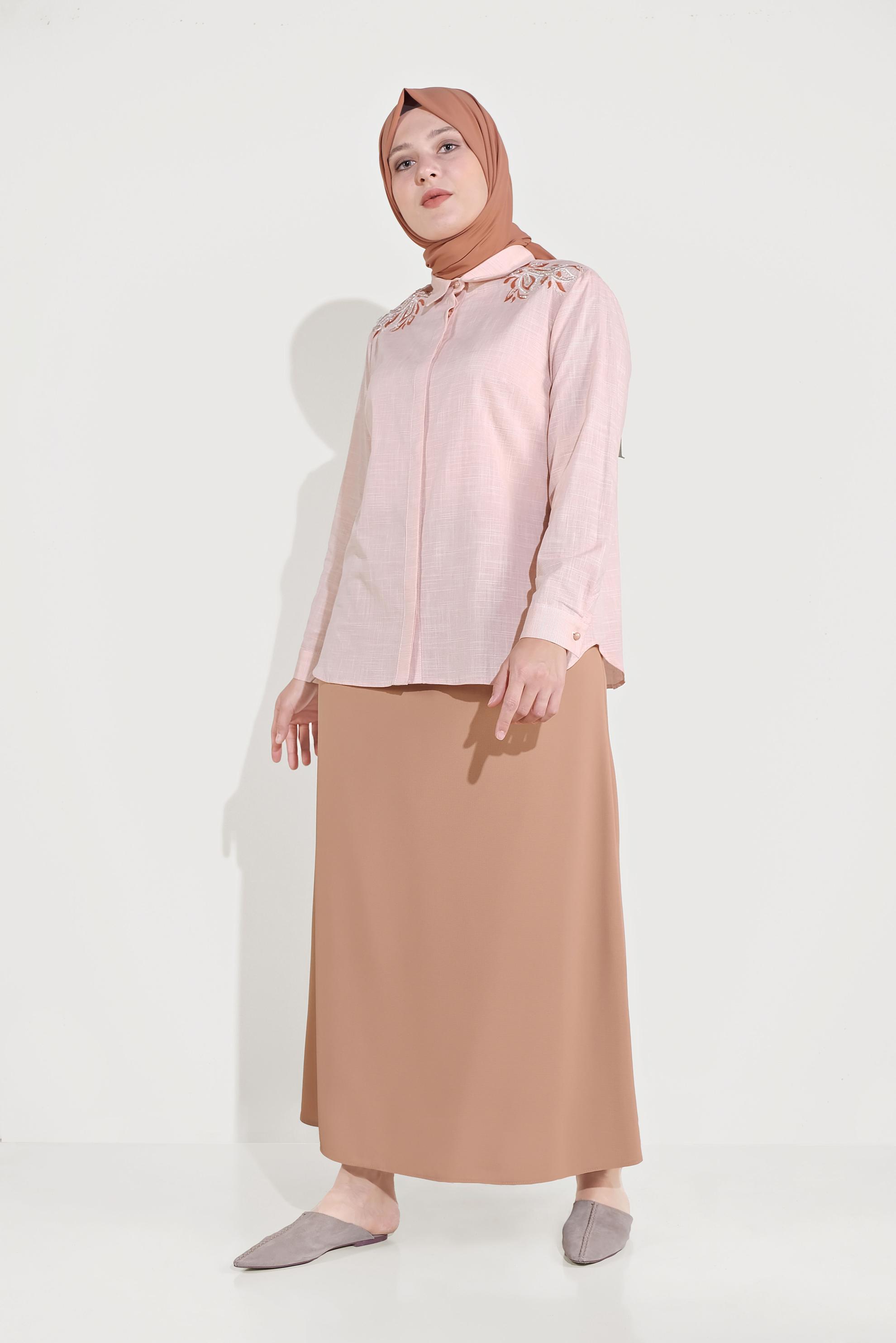 Vêtements hijab ORANGE CHEMISIER EN COTON BRODÉ 20048 