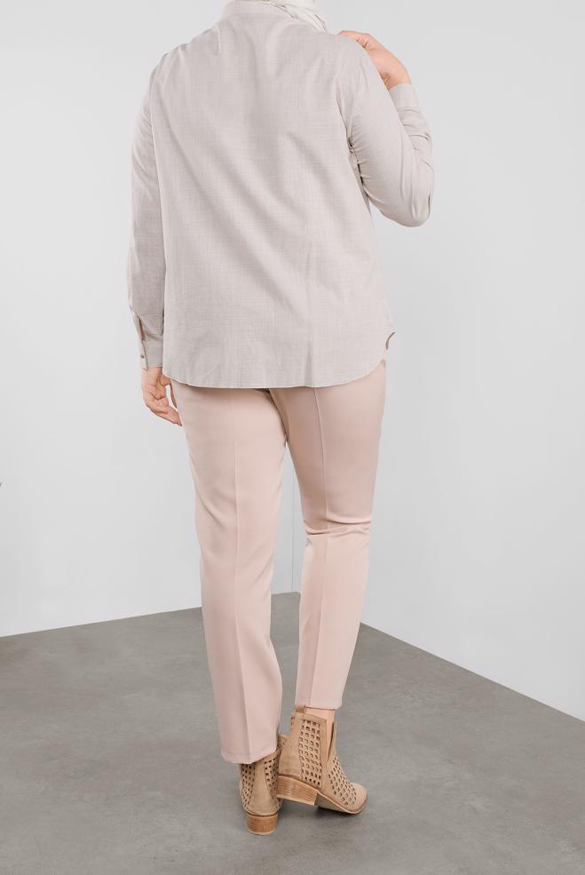Vêtements hijab BEIGE CHEMISIER EN COTON BRODÉ 20048  - ALVİNA