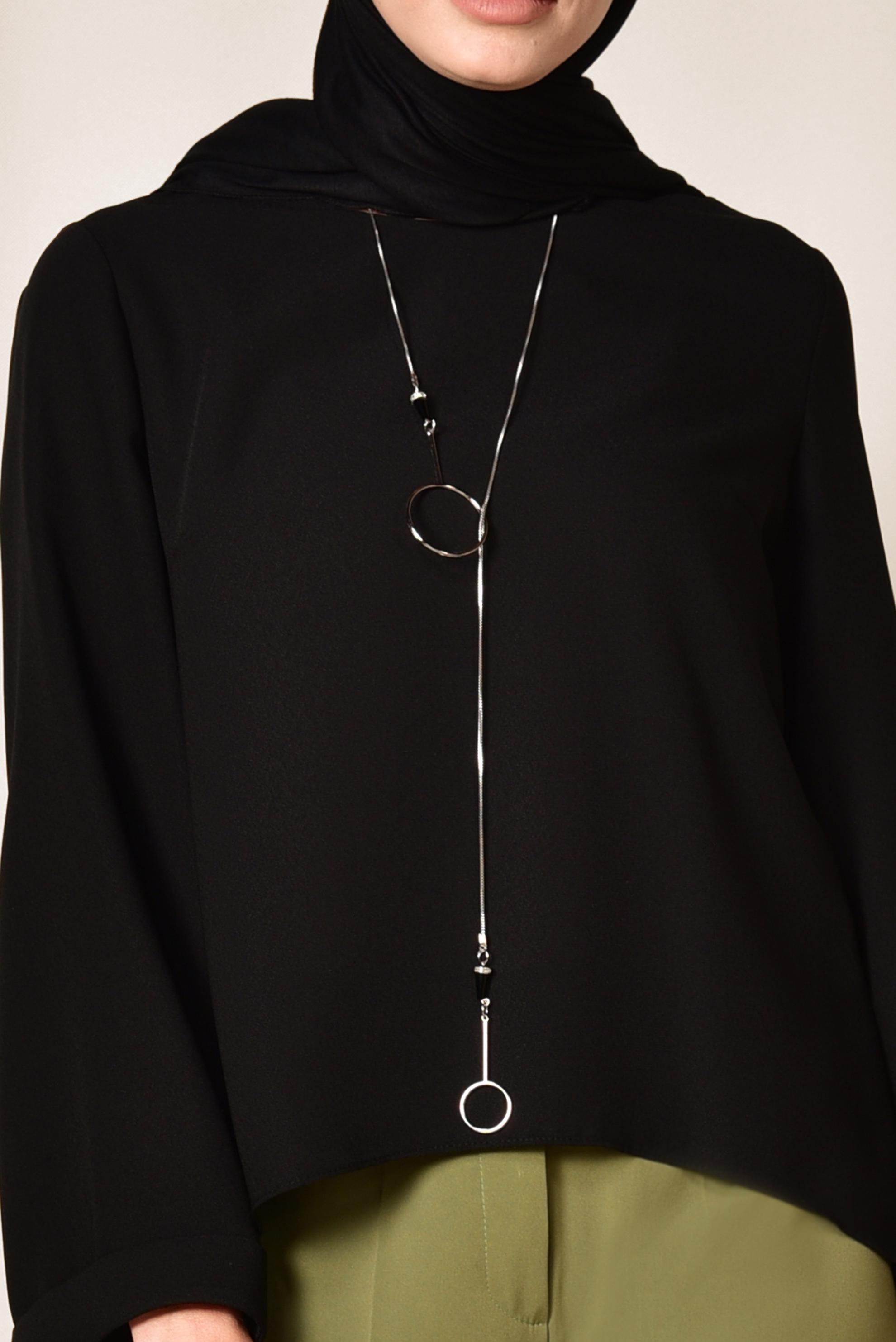 Tesettür giyim SİYAH ETEK UCU OVAL KESİM BLUZ 4017