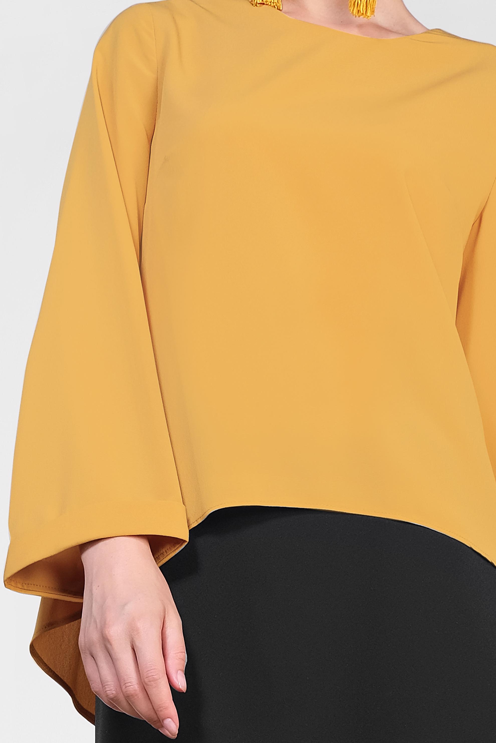 Tesettür giyim SARI ETEK UCU OVAL KESİM BLUZ 4017
