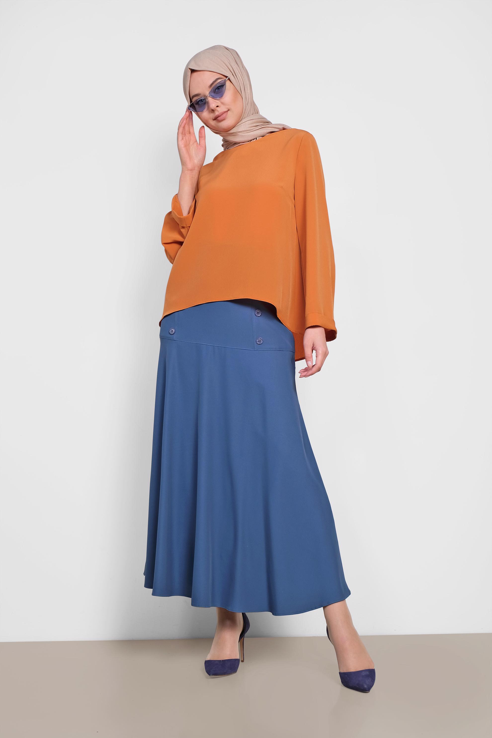 Tesettür giyim TURUNCU ETEK UCU OVAL KESİM BLUZ 4017
