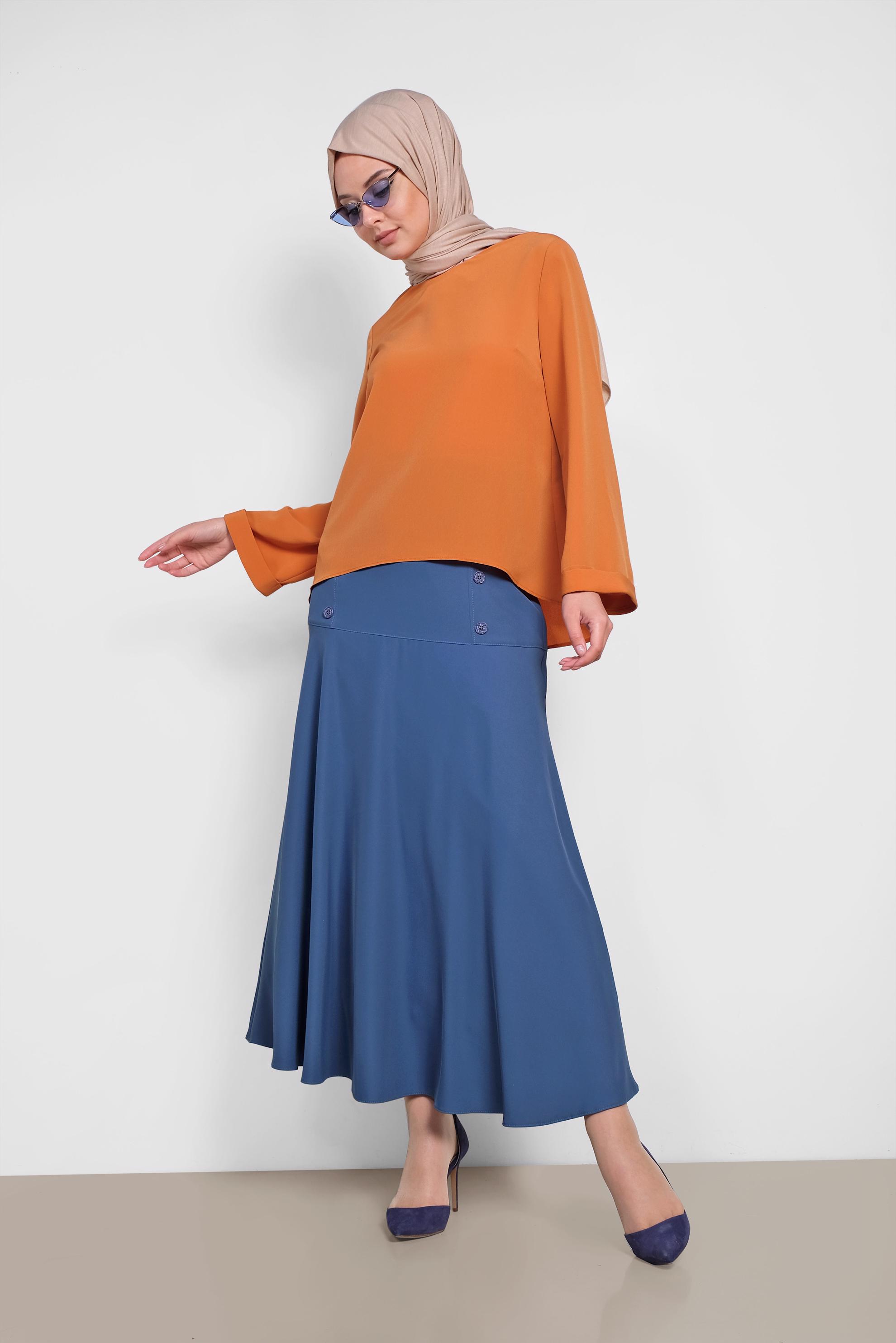 Tesettür giyim TURUNCU ETEK UCU OVAL KESİM BLUZ 4017