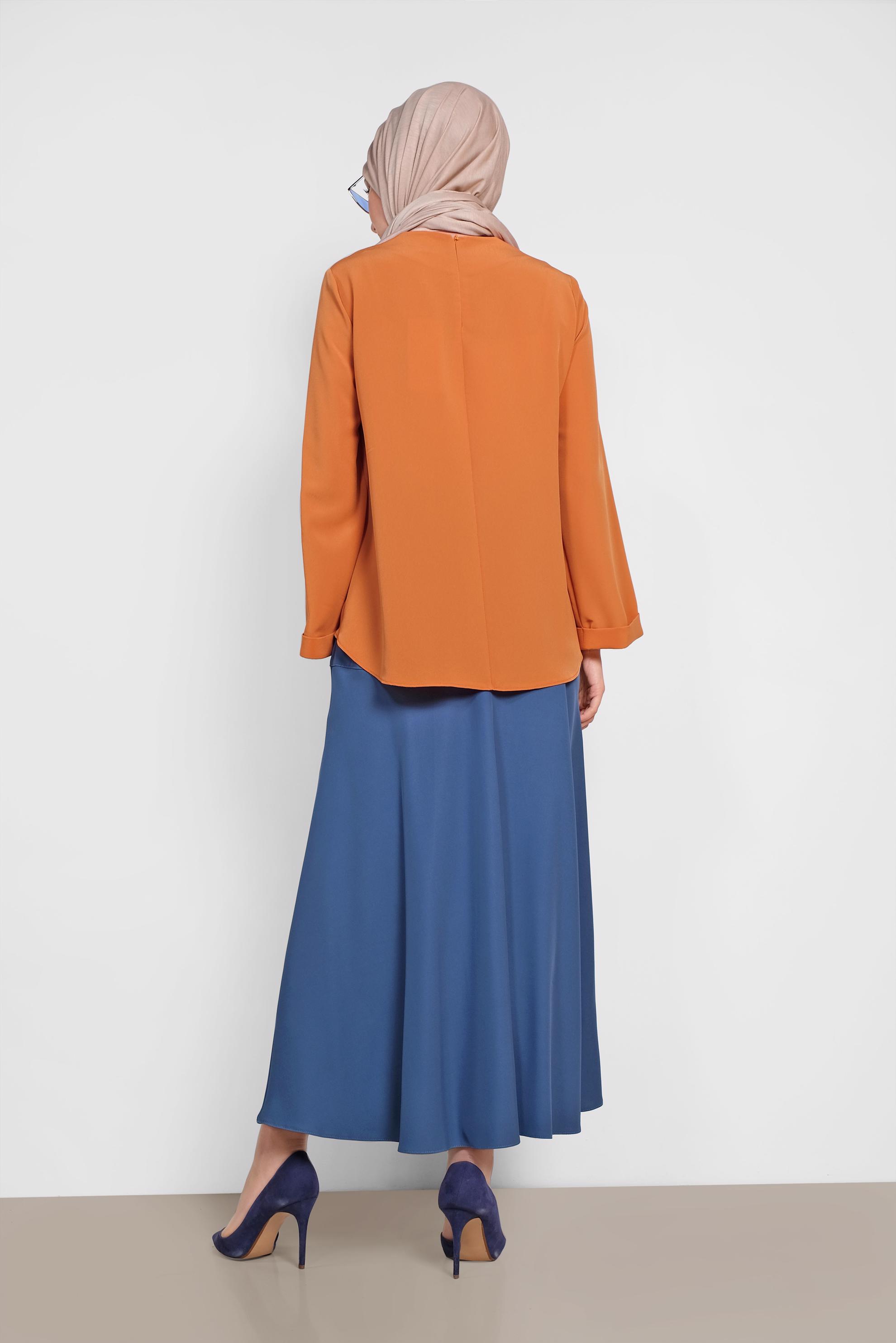 Tesettür giyim TURUNCU ETEK UCU OVAL KESİM BLUZ 4017
