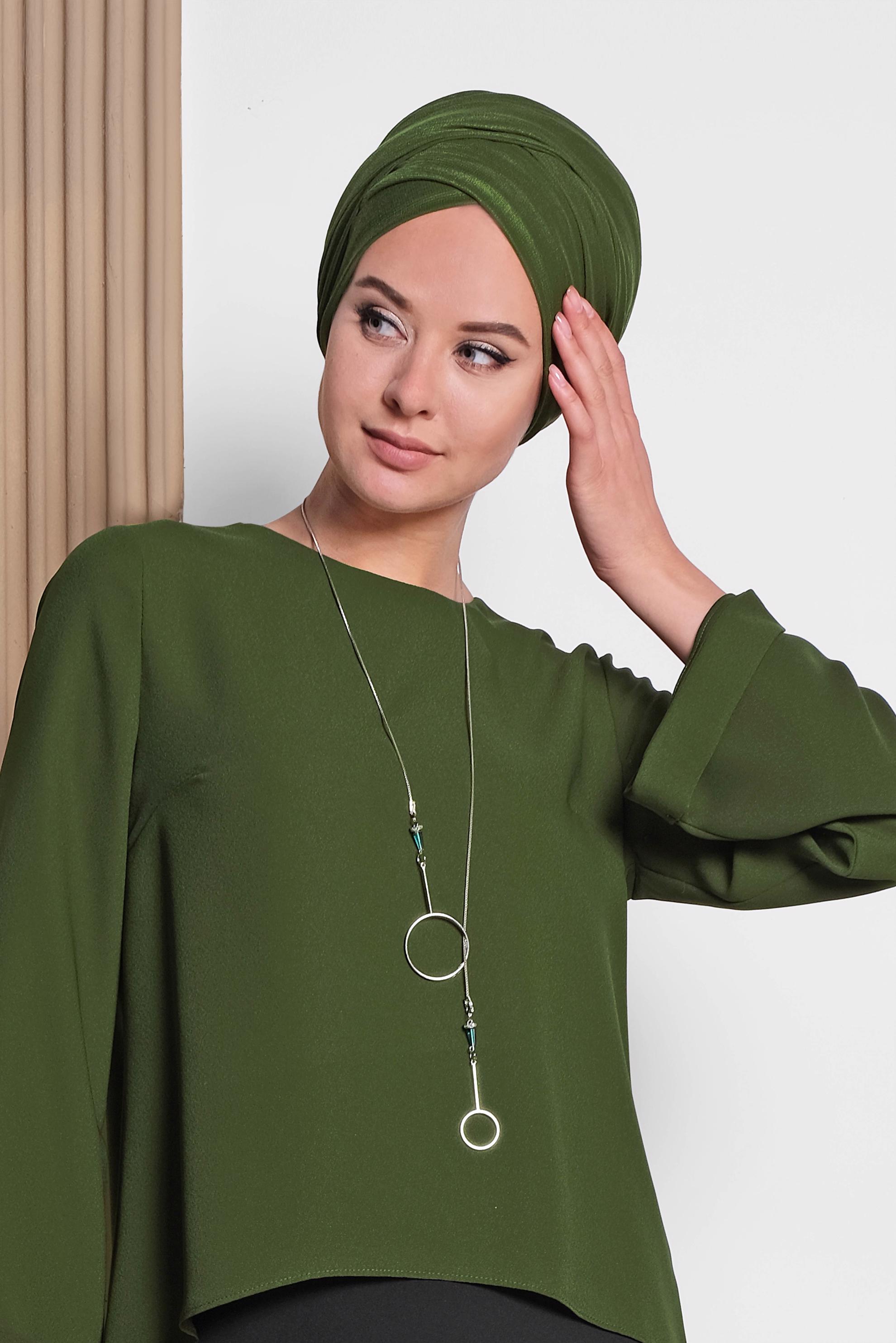 Tesettür giyim HAKİ ETEK UCU OVAL KESİM BLUZ 4017