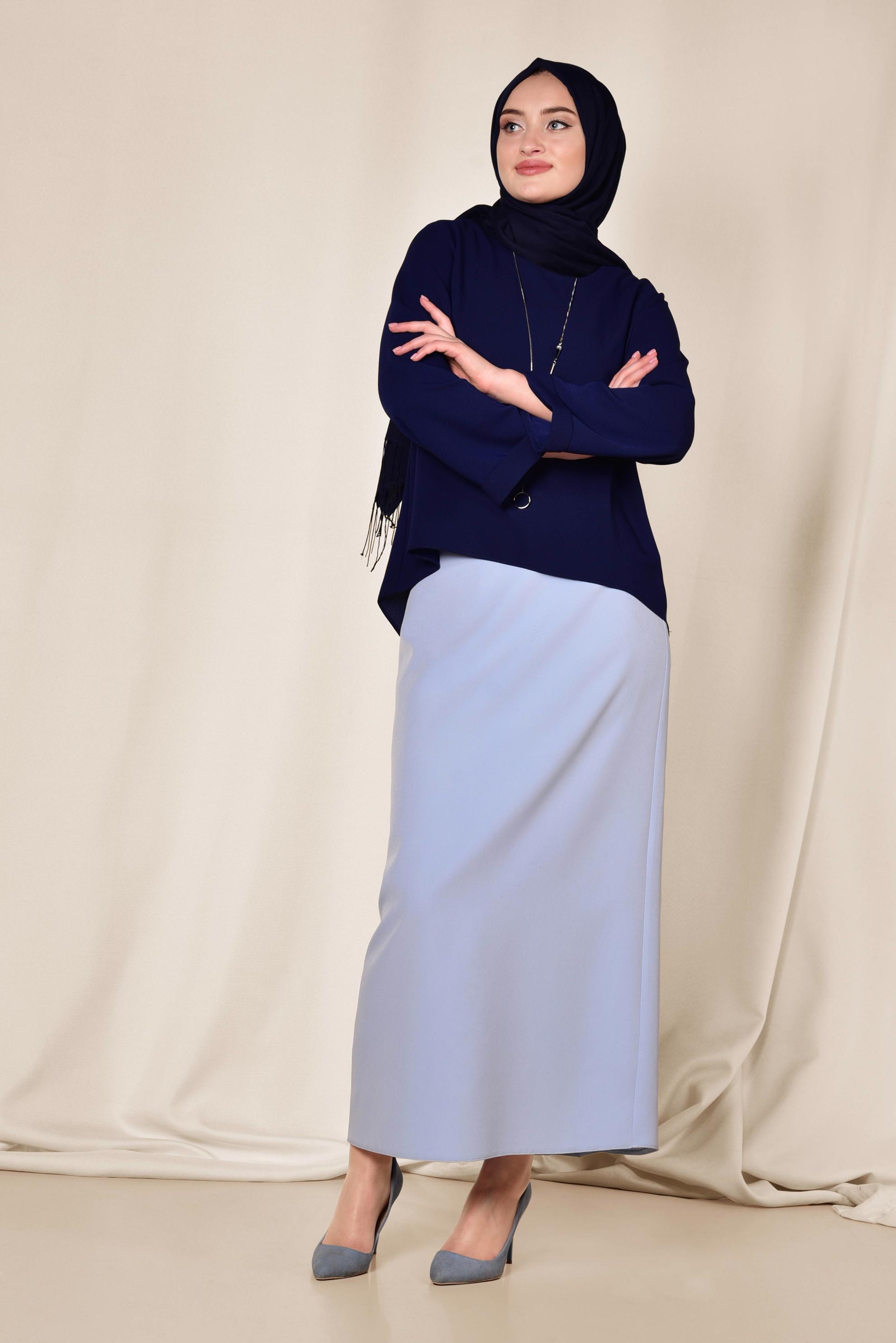 Tesettür giyim LACİVERT ETEK UCU OVAL KESİM BLUZ 4017