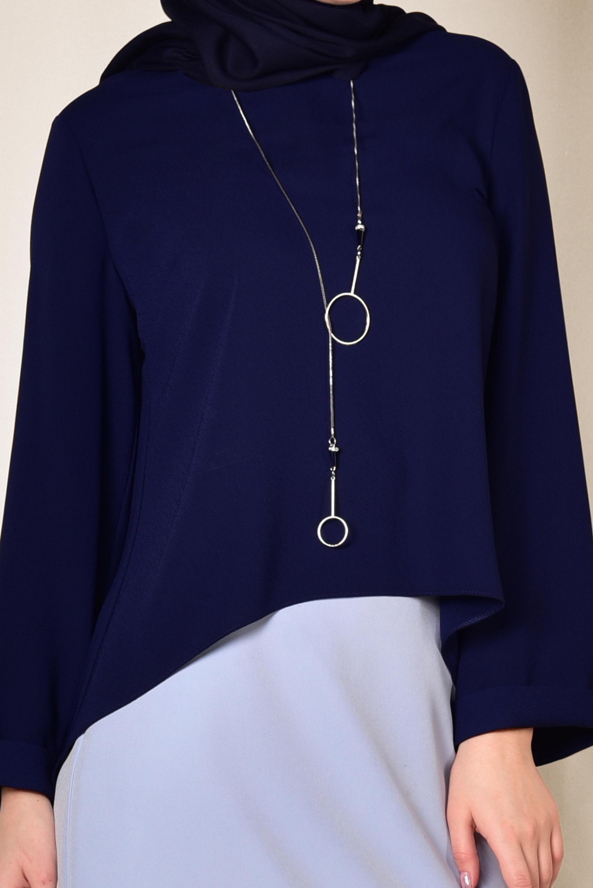 Tesettür giyim LACİVERT ETEK UCU OVAL KESİM BLUZ 4017