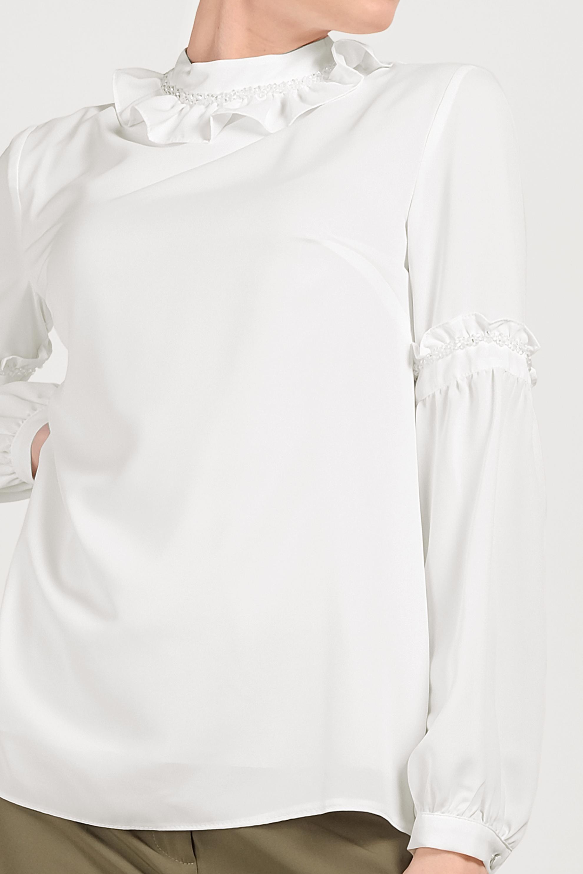 Tesettür giyim BEYAZ FIRFIR DETAYLI BLUZ 40476