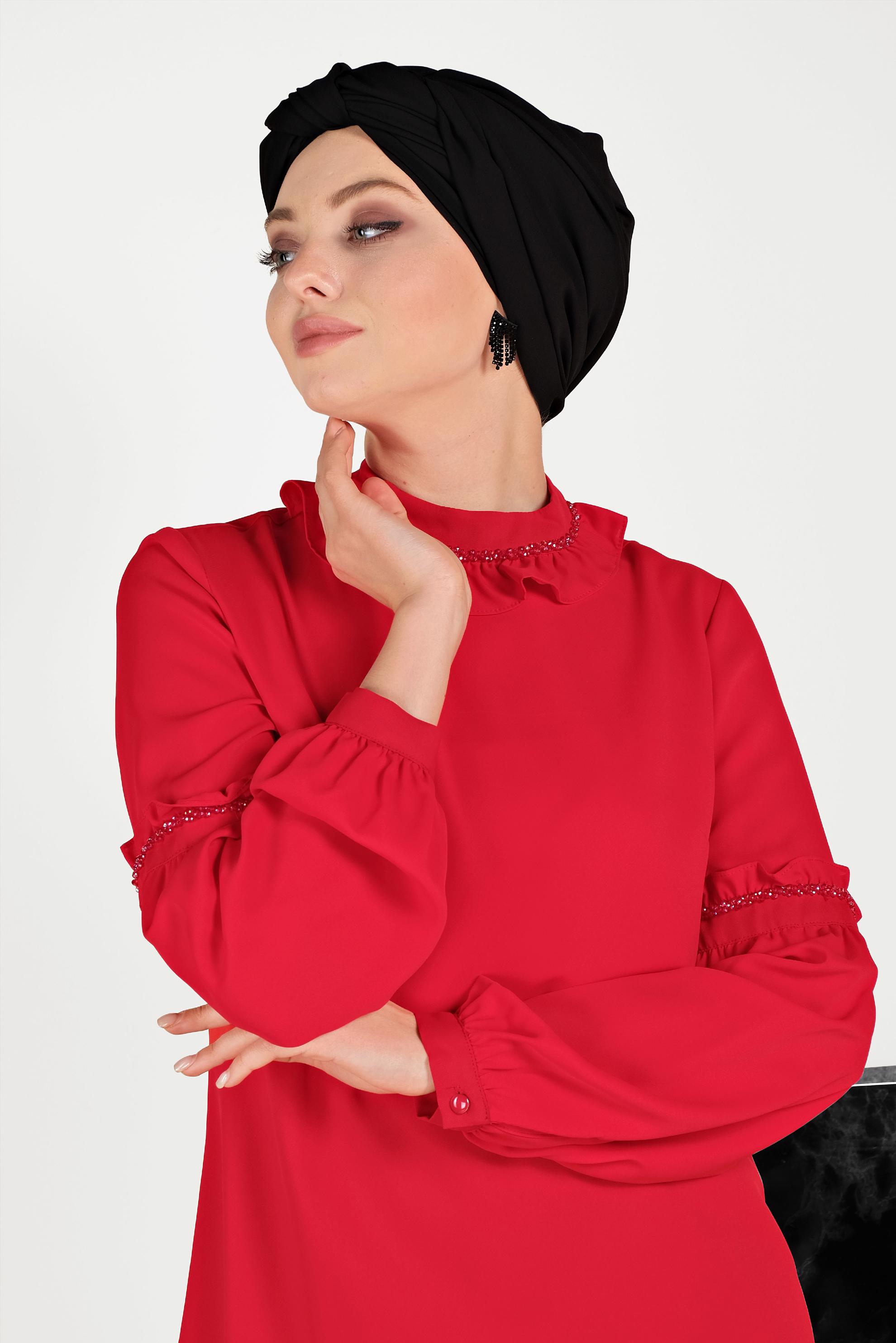 Hijab clothing RED RUFFLE DETAIL BLOUSE 40476 