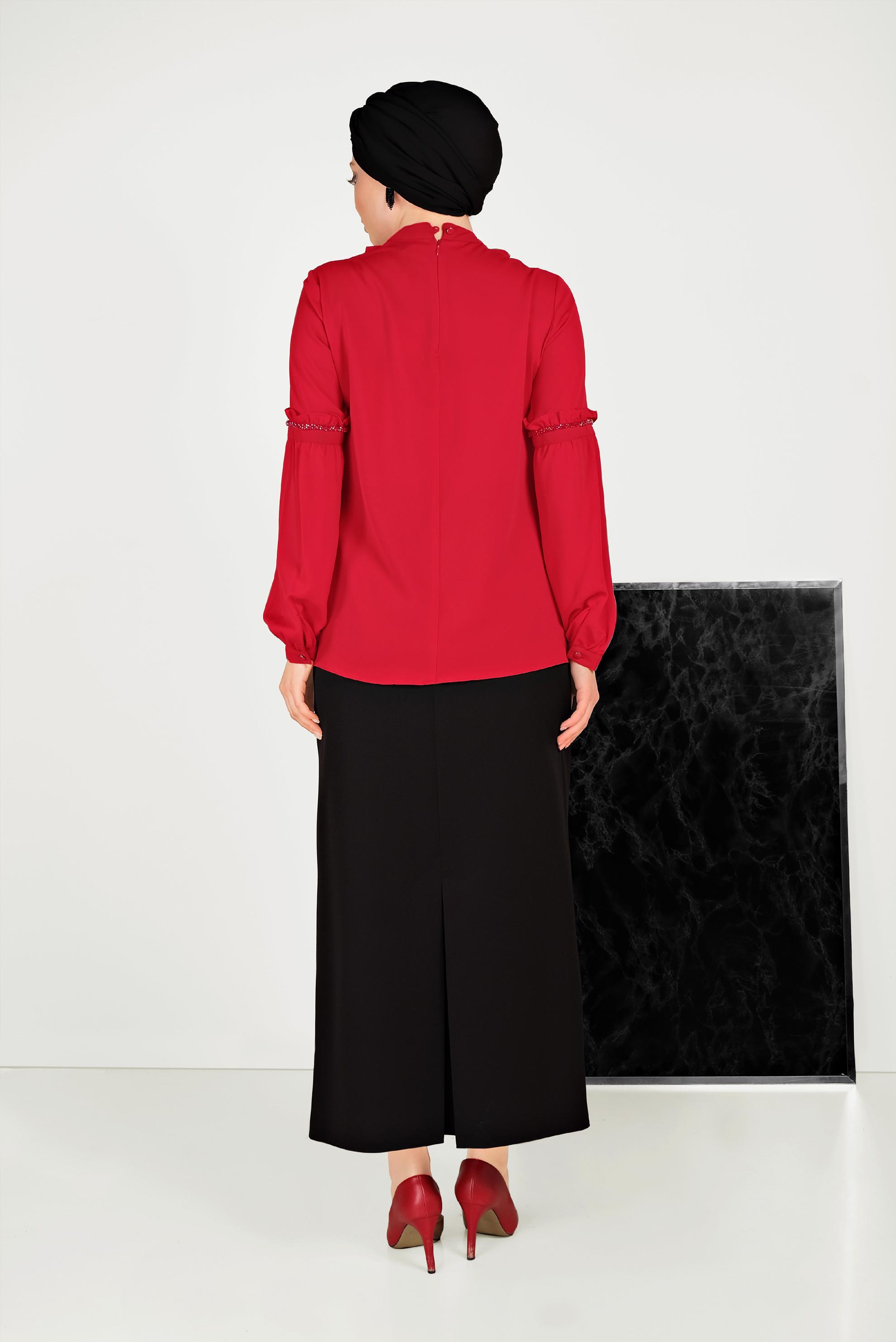 Hijab clothing RED RUFFLE DETAIL BLOUSE 40476 