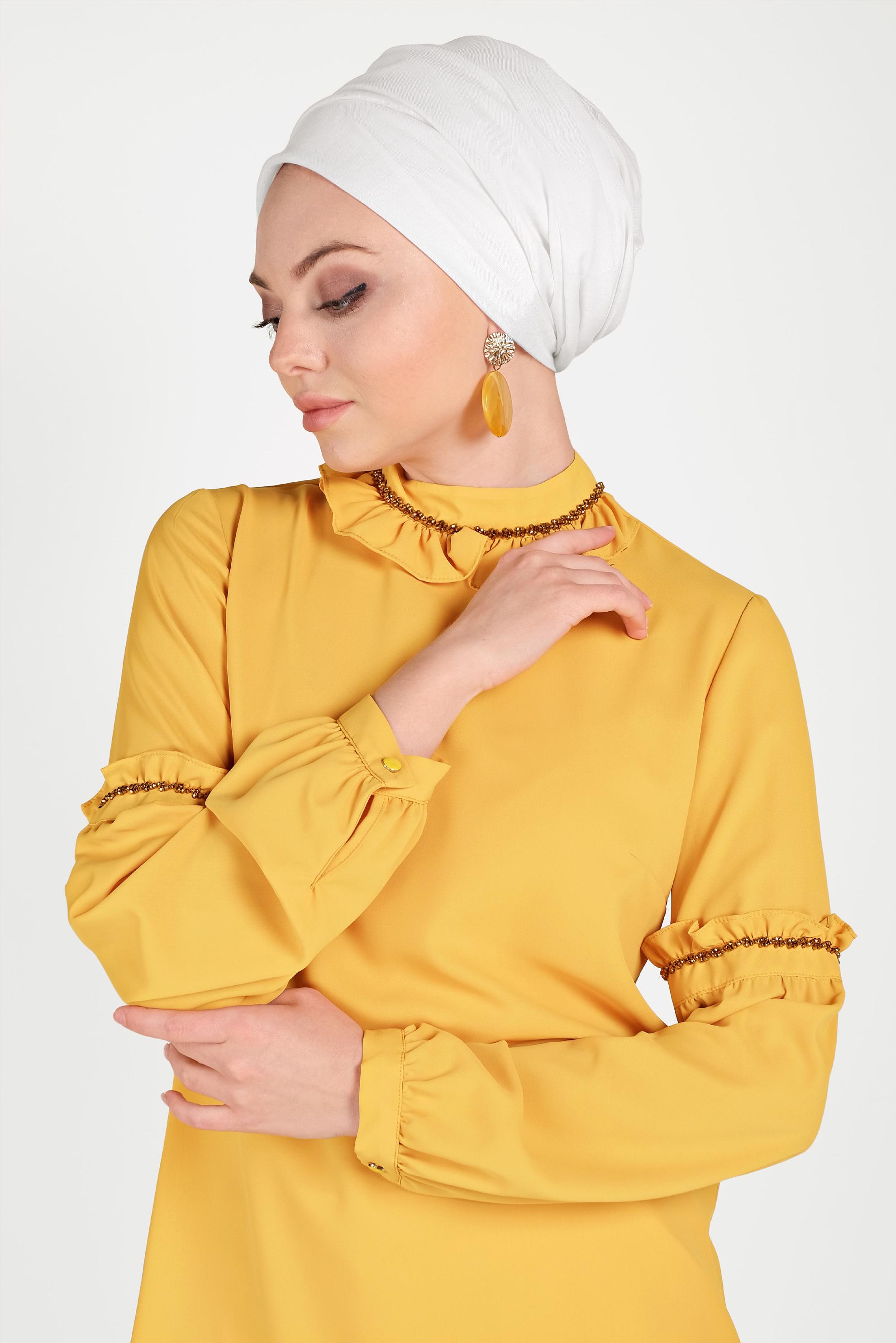 Hijab clothing YELLOW RUFFLE DETAIL BLOUSE 40476 
