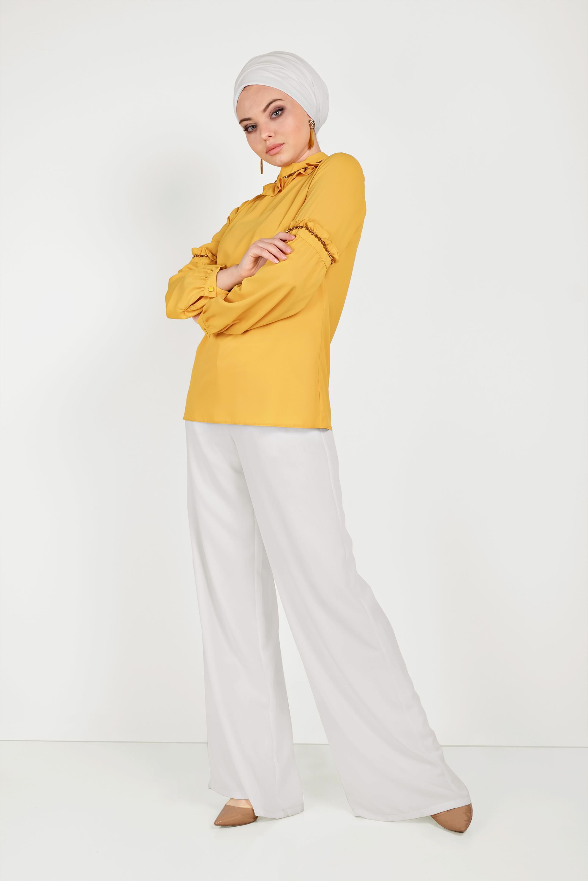 Hijab clothing YELLOW RUFFLE DETAIL BLOUSE 40476 