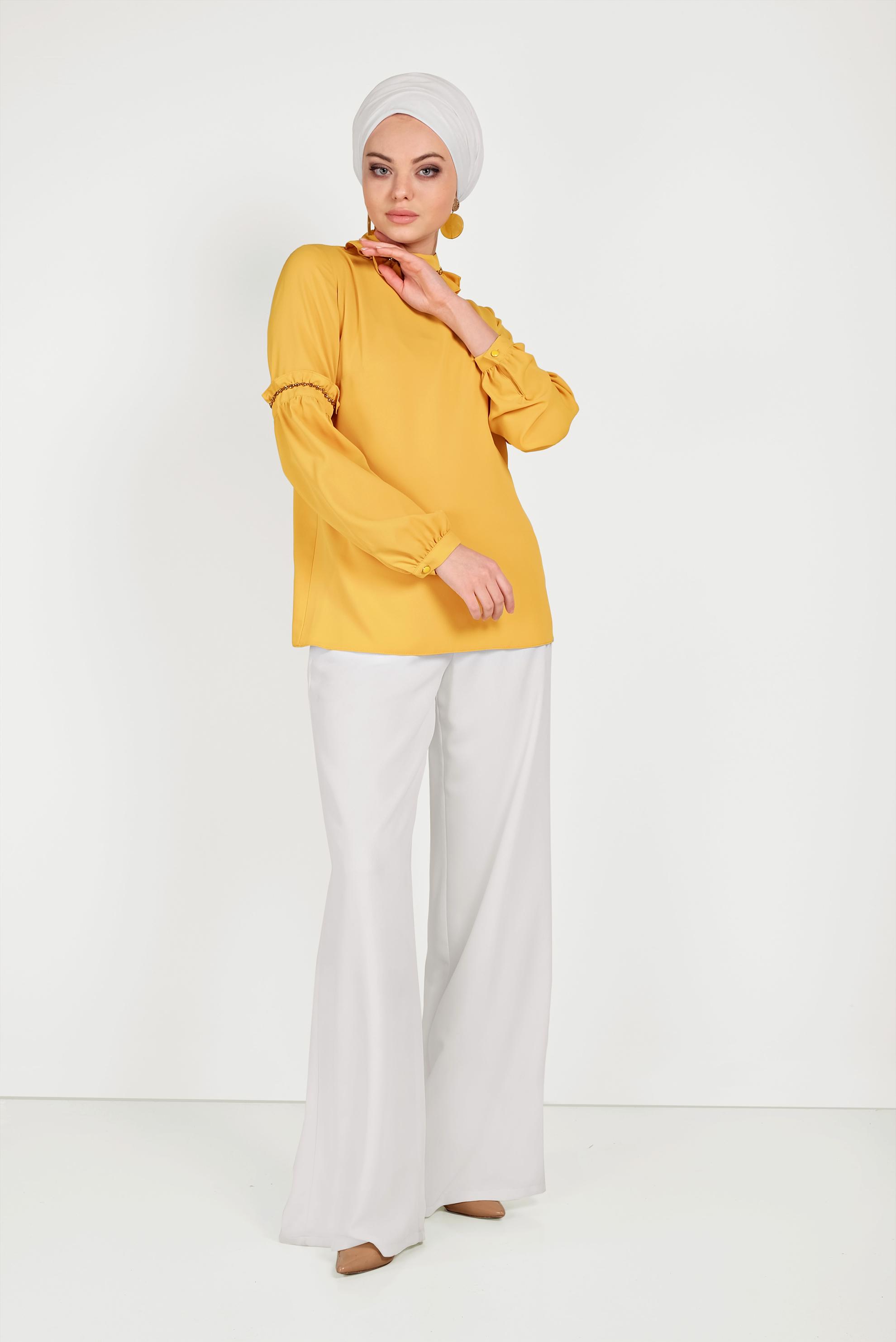 Hijab clothing YELLOW RUFFLE DETAIL BLOUSE 40476 