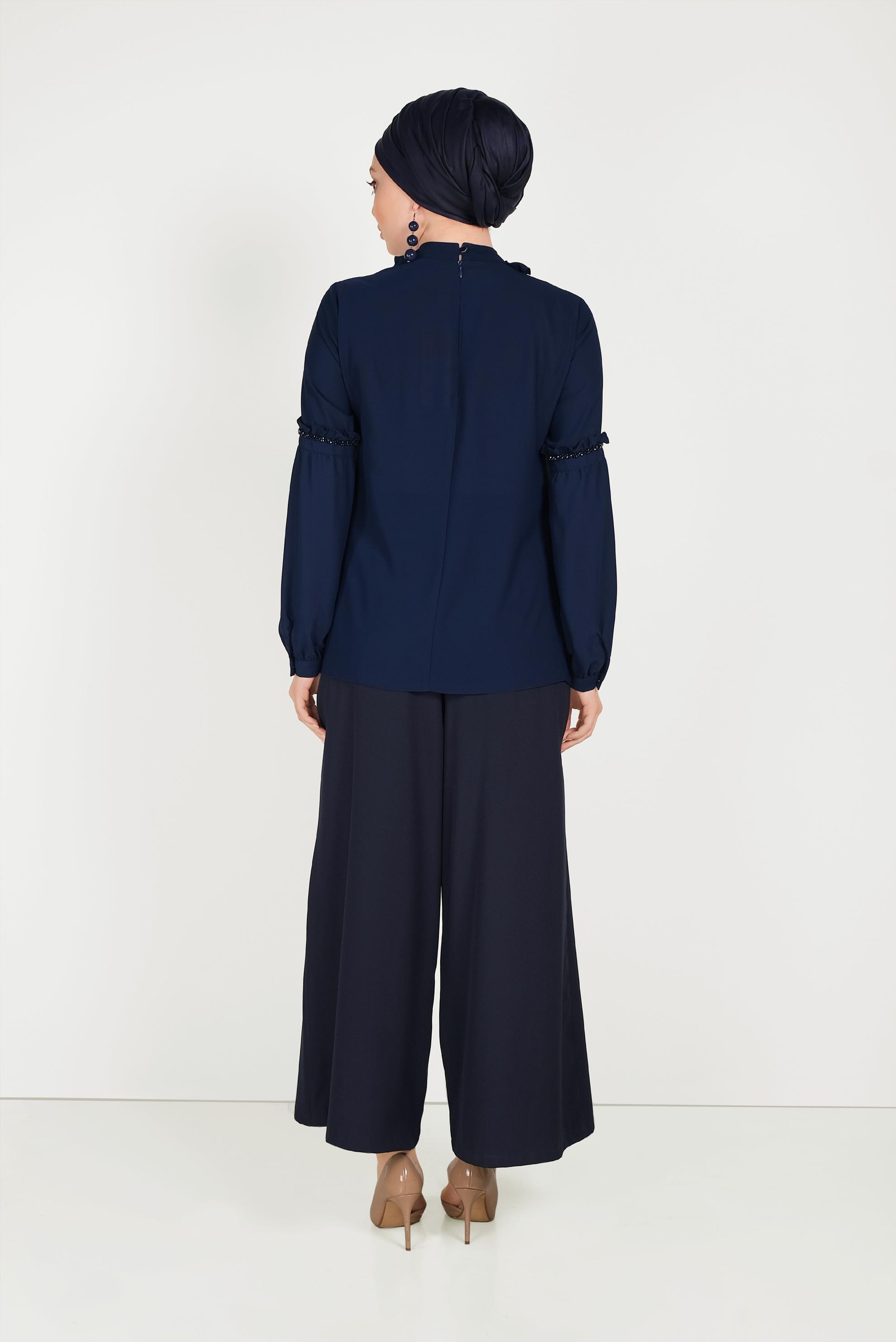 Tesettür giyim LACİVERT FIRFIR DETAYLI BLUZ 40476