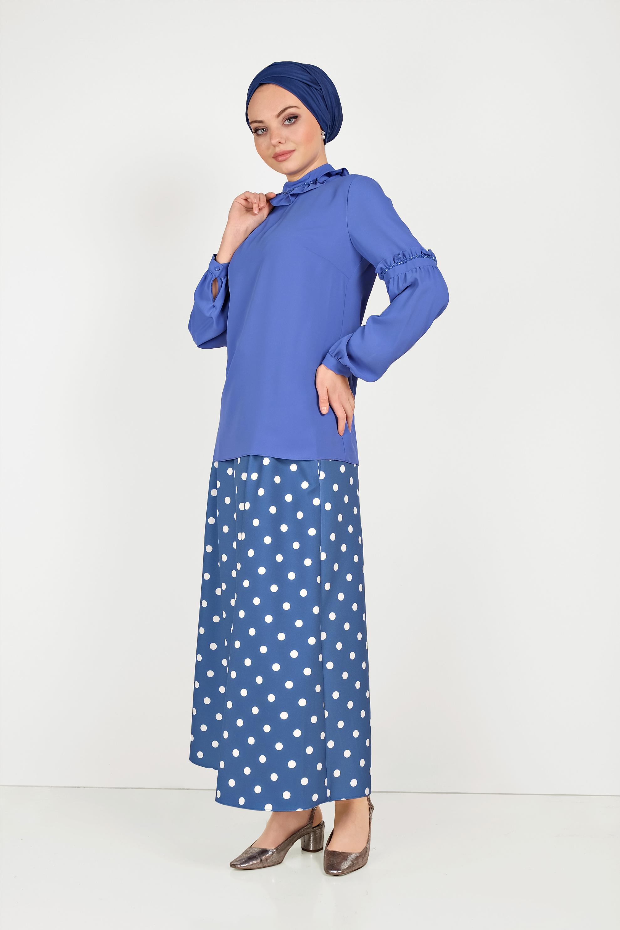 Hijab clothing BLUE RUFFLE DETAIL BLOUSE 40476 