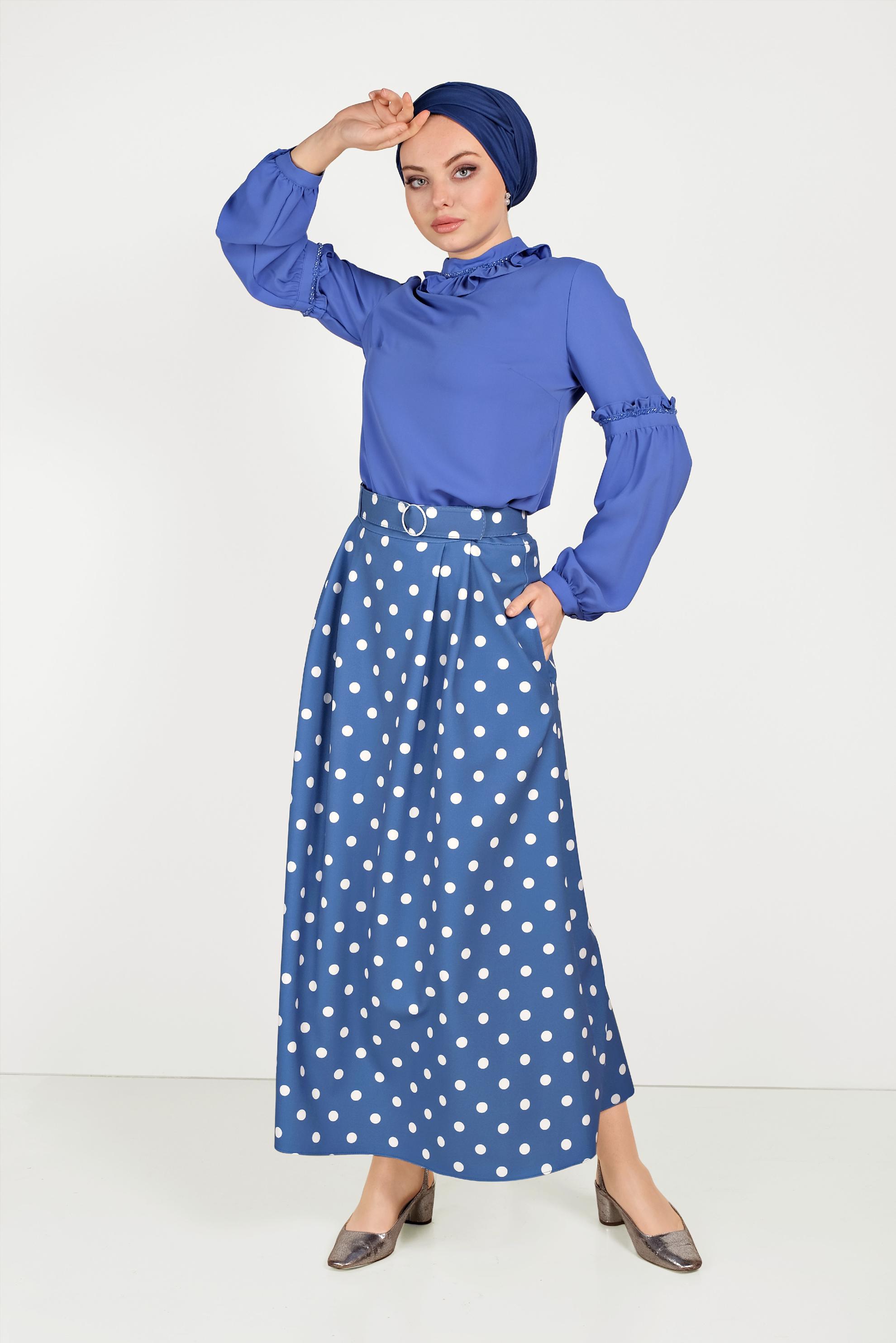 Hijab clothing BLUE RUFFLE DETAIL BLOUSE 40476 