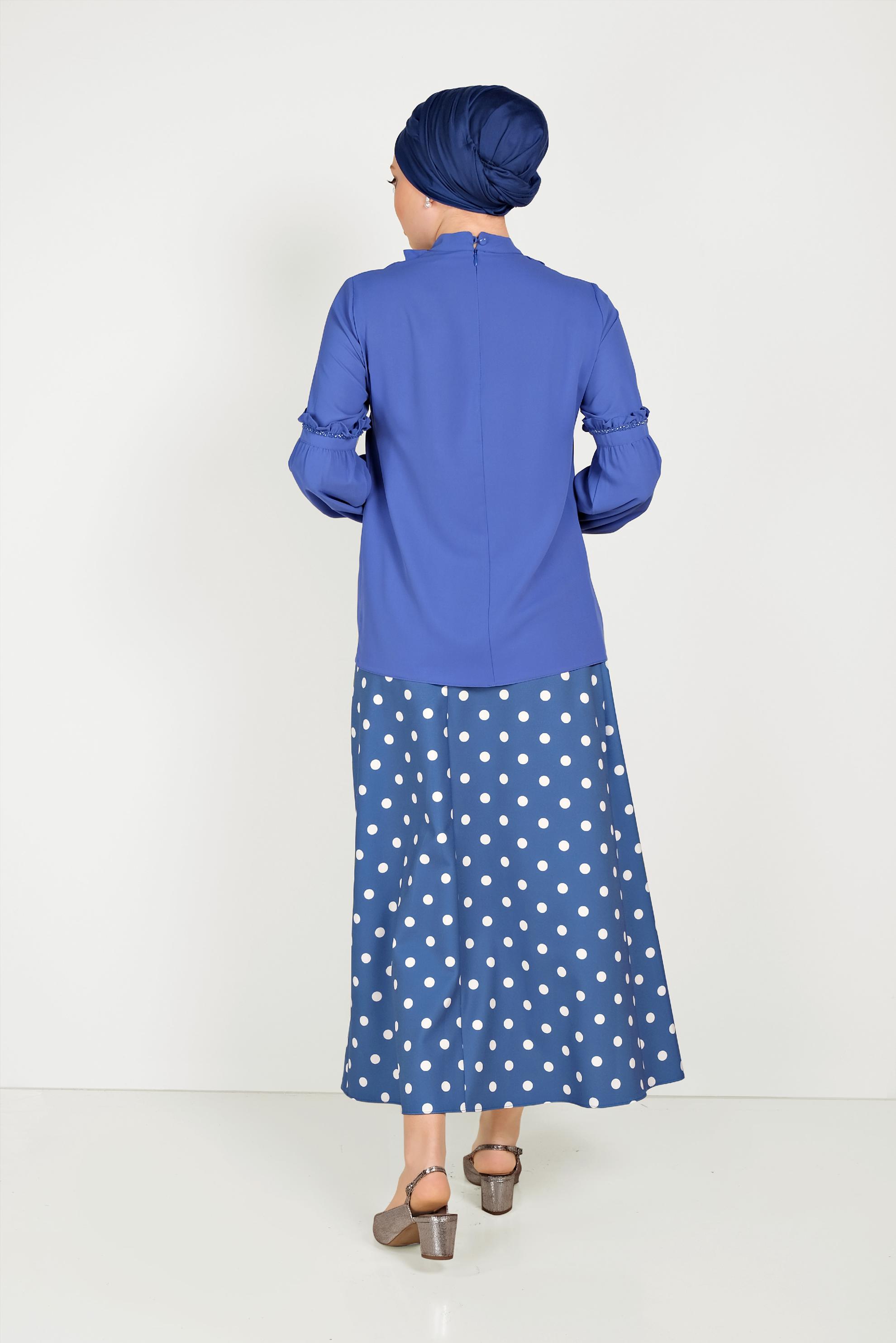 Hijab clothing BLUE RUFFLE DETAIL BLOUSE 40476 