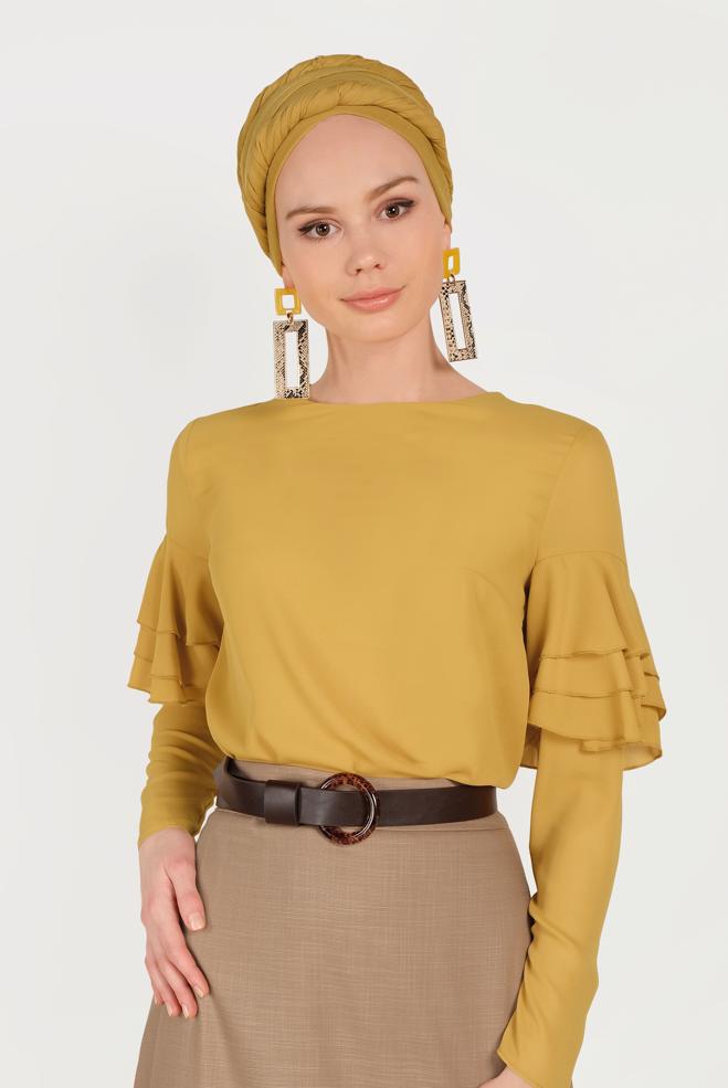 Tesettür giyim SARI KOLLARI VOLANLI BLUZ 40477 - ALVİNA
