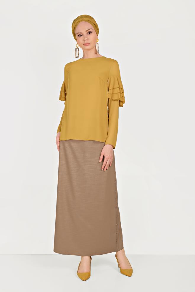 Tesettür giyim SARI KOLLARI VOLANLI BLUZ 40477 - ALVİNA