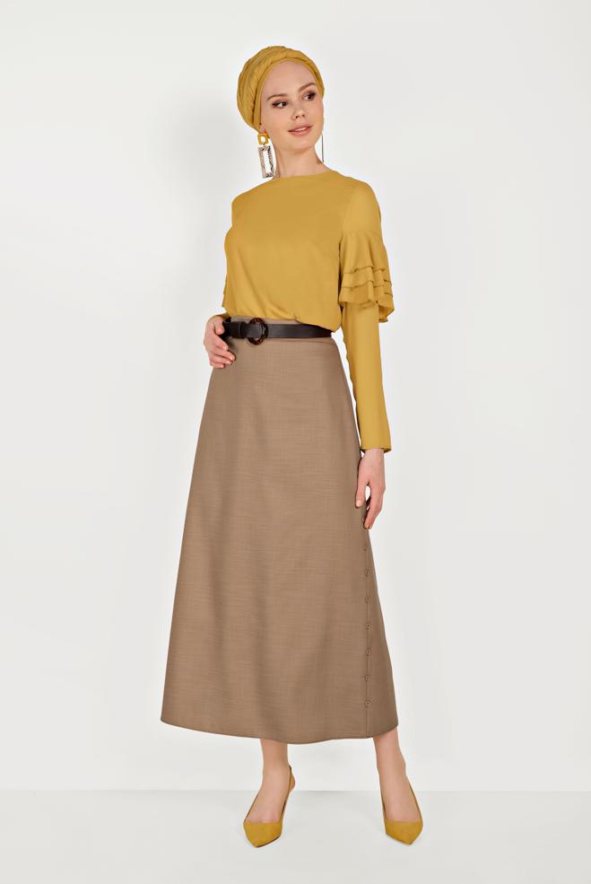 Tesettür giyim SARI KOLLARI VOLANLI BLUZ 40477 - ALVİNA